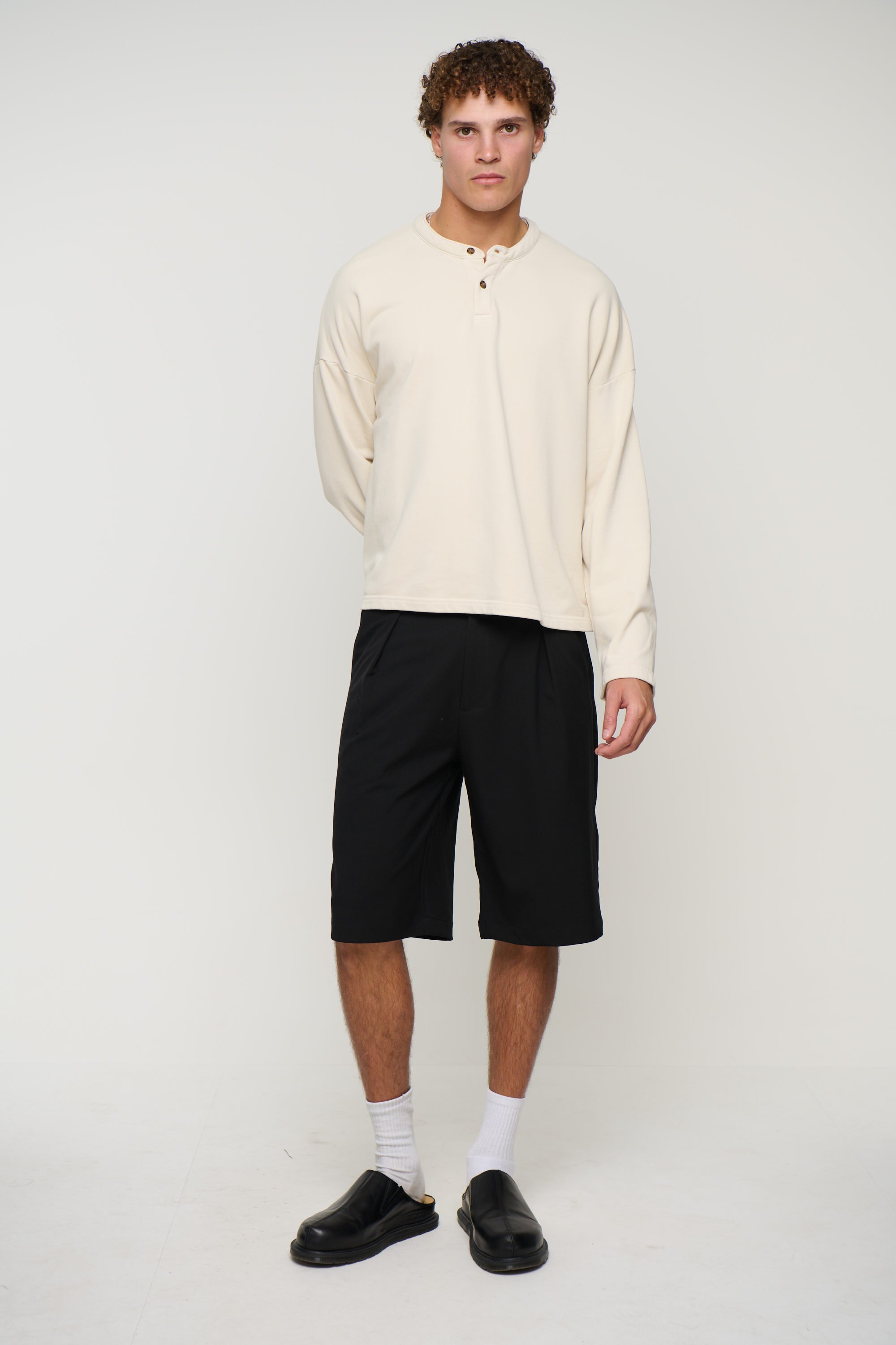 Fleece Crop Henley Ivory
