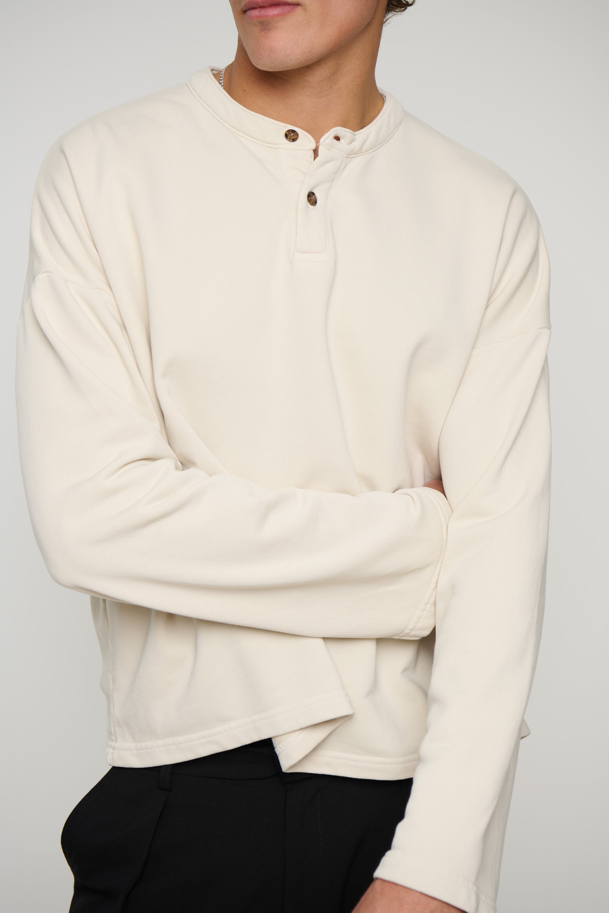 Fleece Crop Henley Ivory