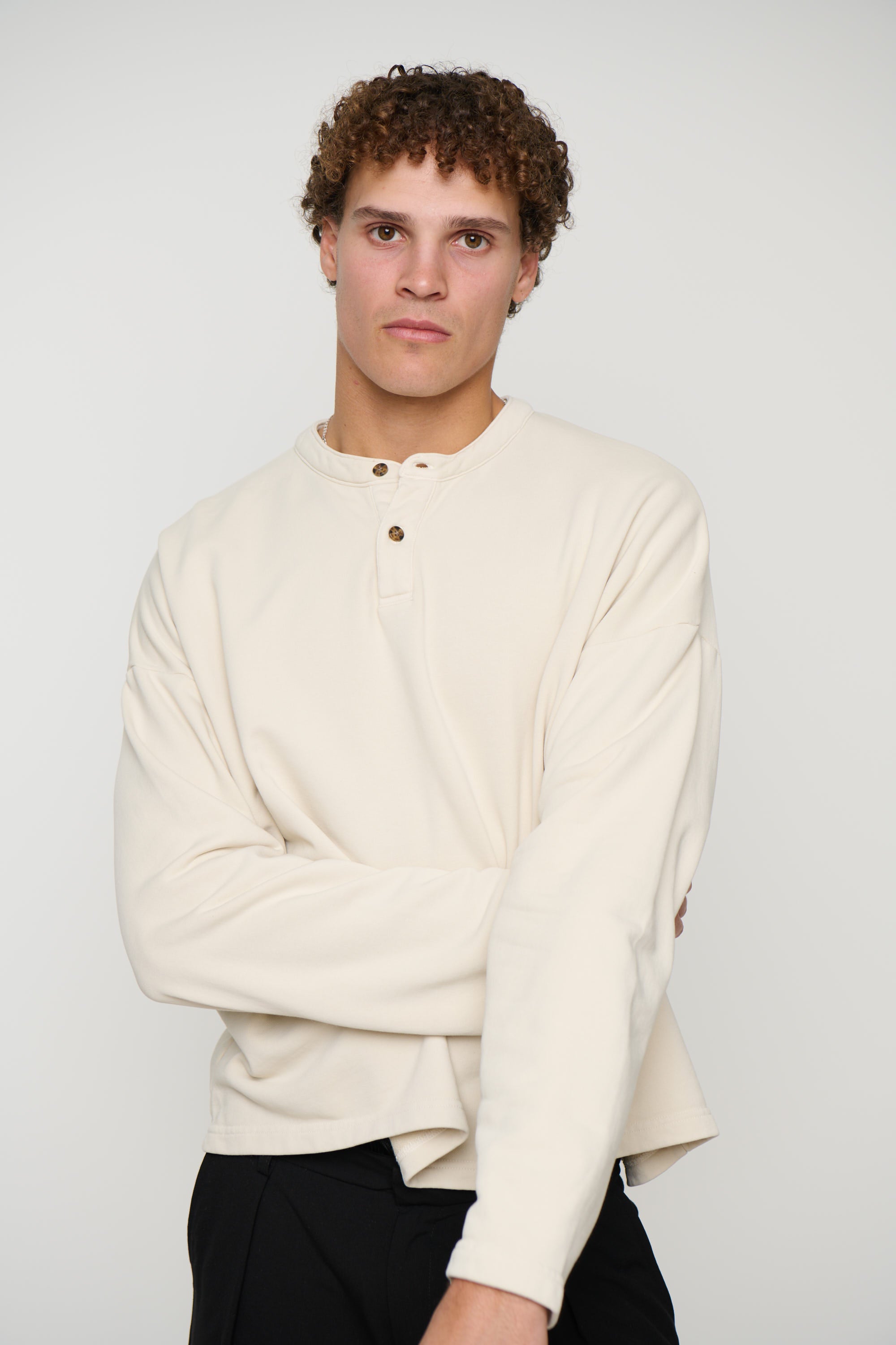 Fleece Crop Henley Ivory