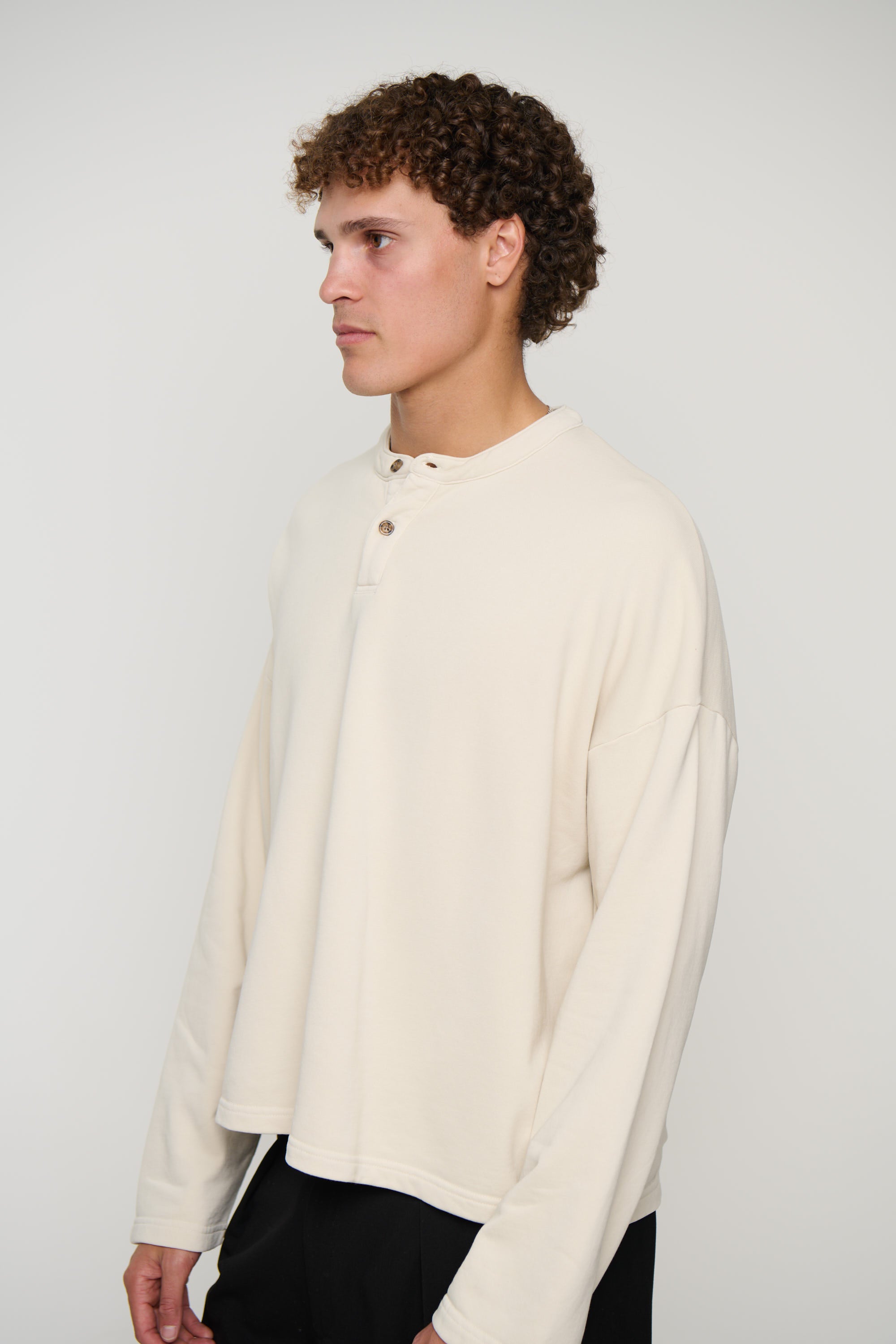 Fleece Crop Henley Ivory