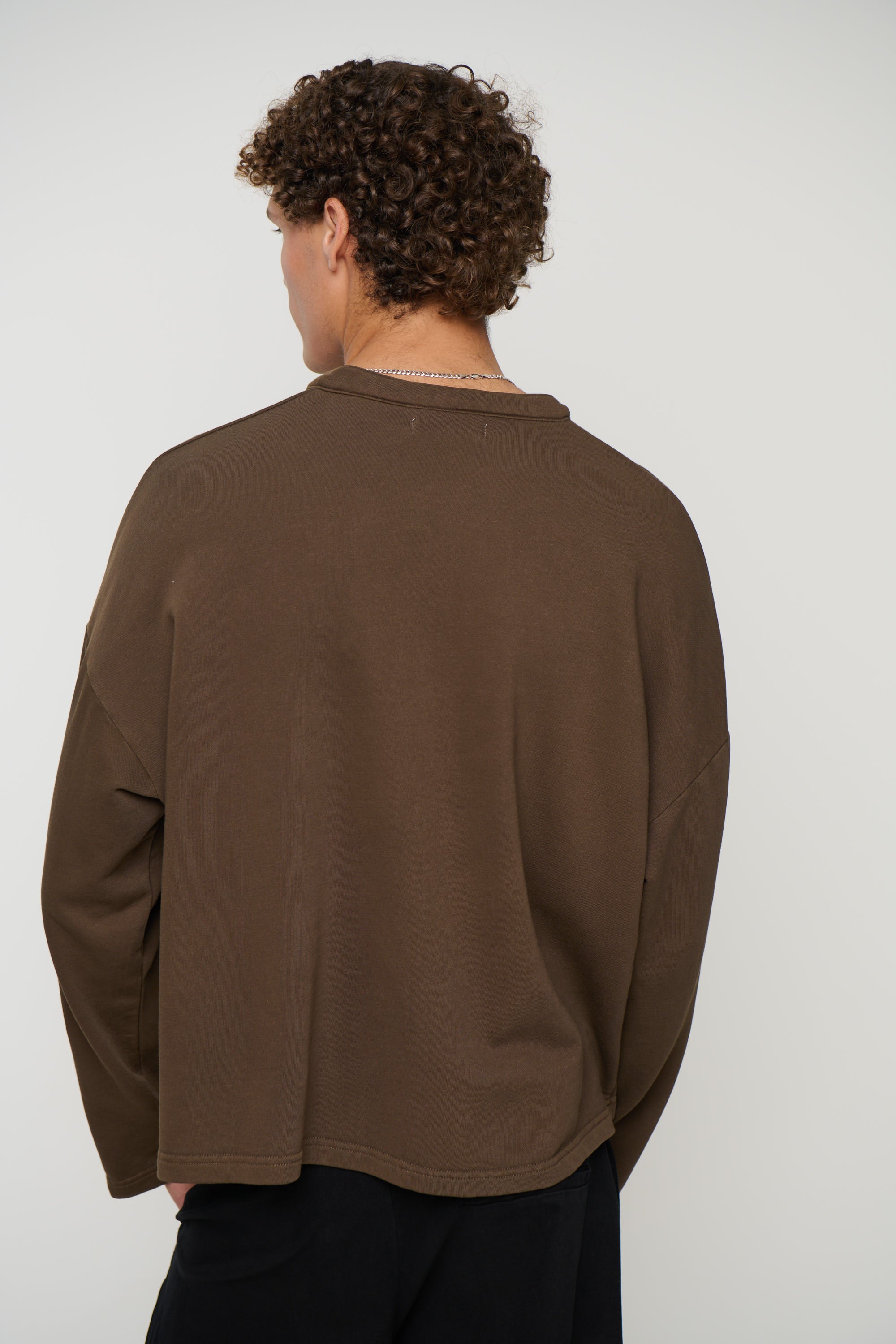 Fleece Crop Henley Choc
