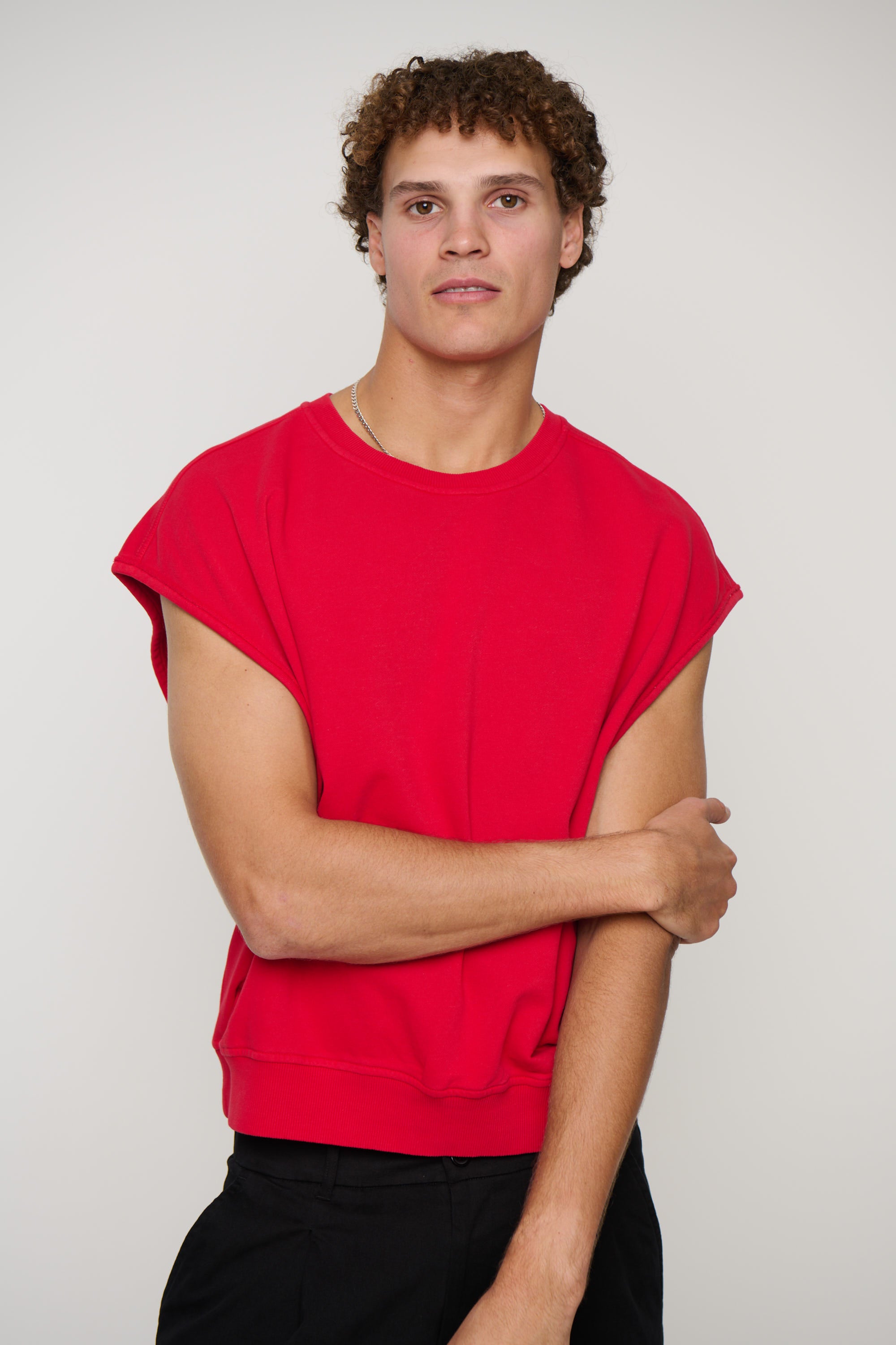 Cropped Fleece Ribbed Tank Red