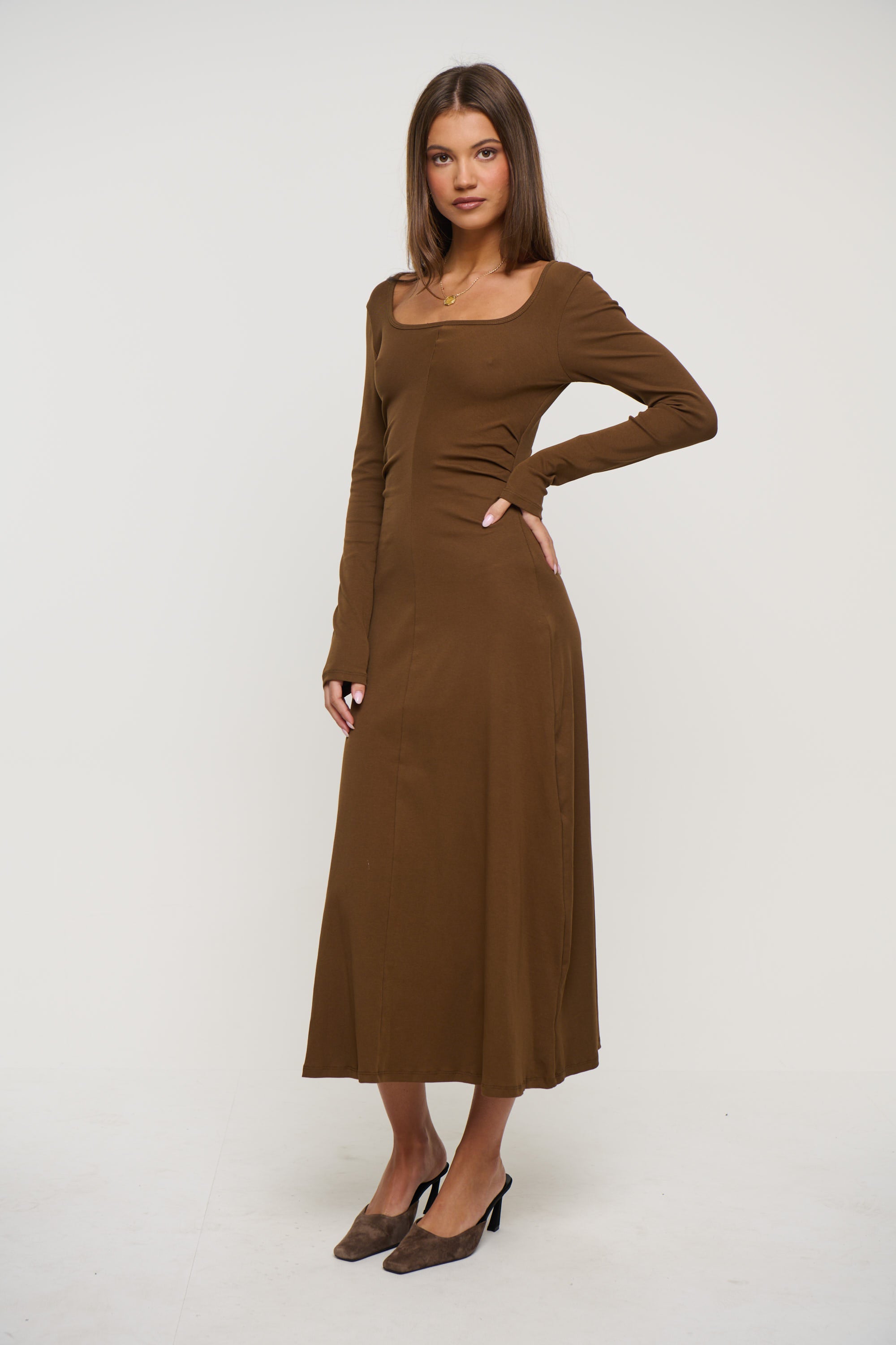 Alma Long Sleeve Dress Chocolate