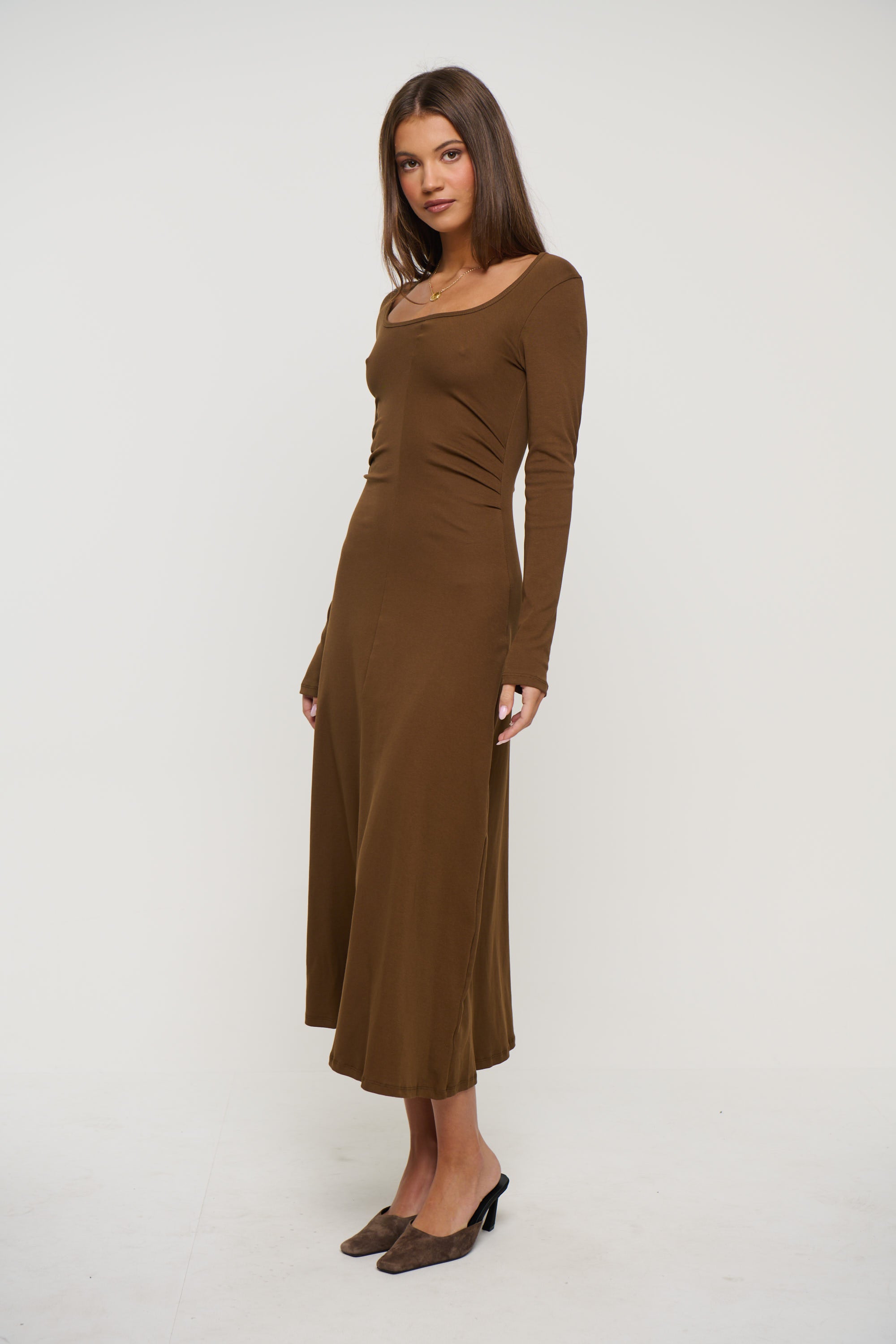 Alma Long Sleeve Dress Chocolate