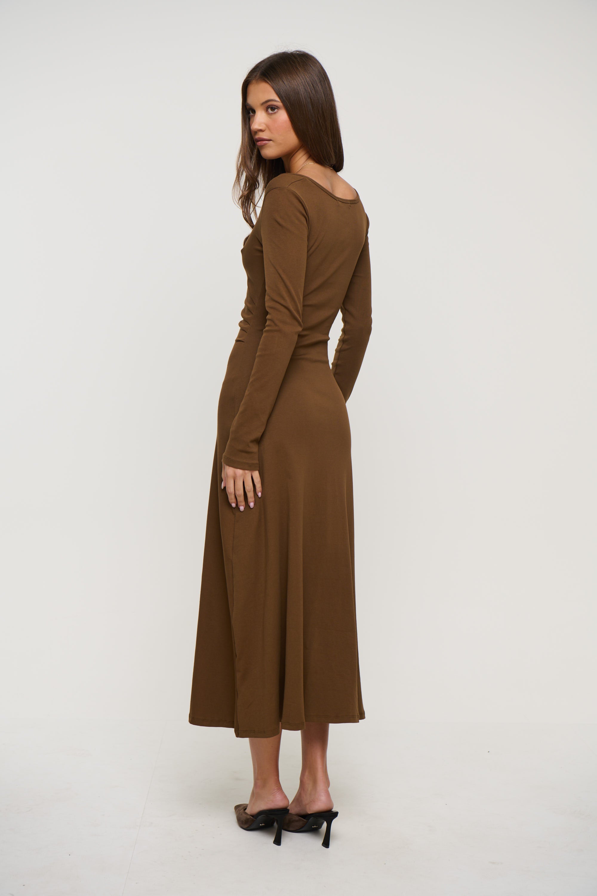 Alma Long Sleeve Dress Chocolate