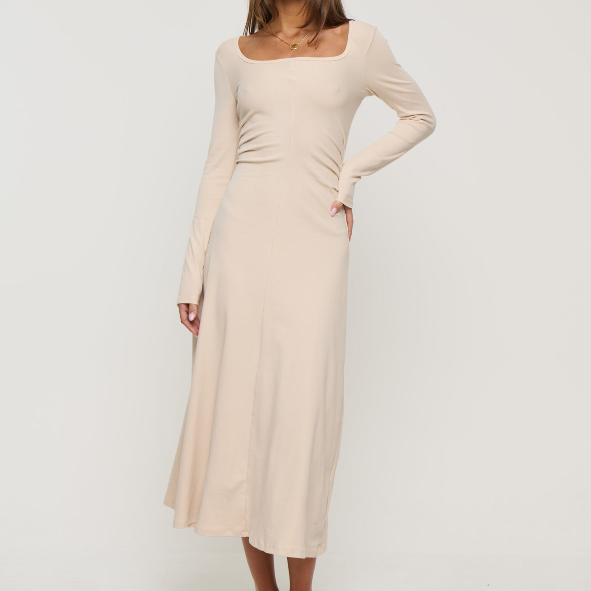 bronze snake long sleeve dress Alma Long Sleeve Dress Bone