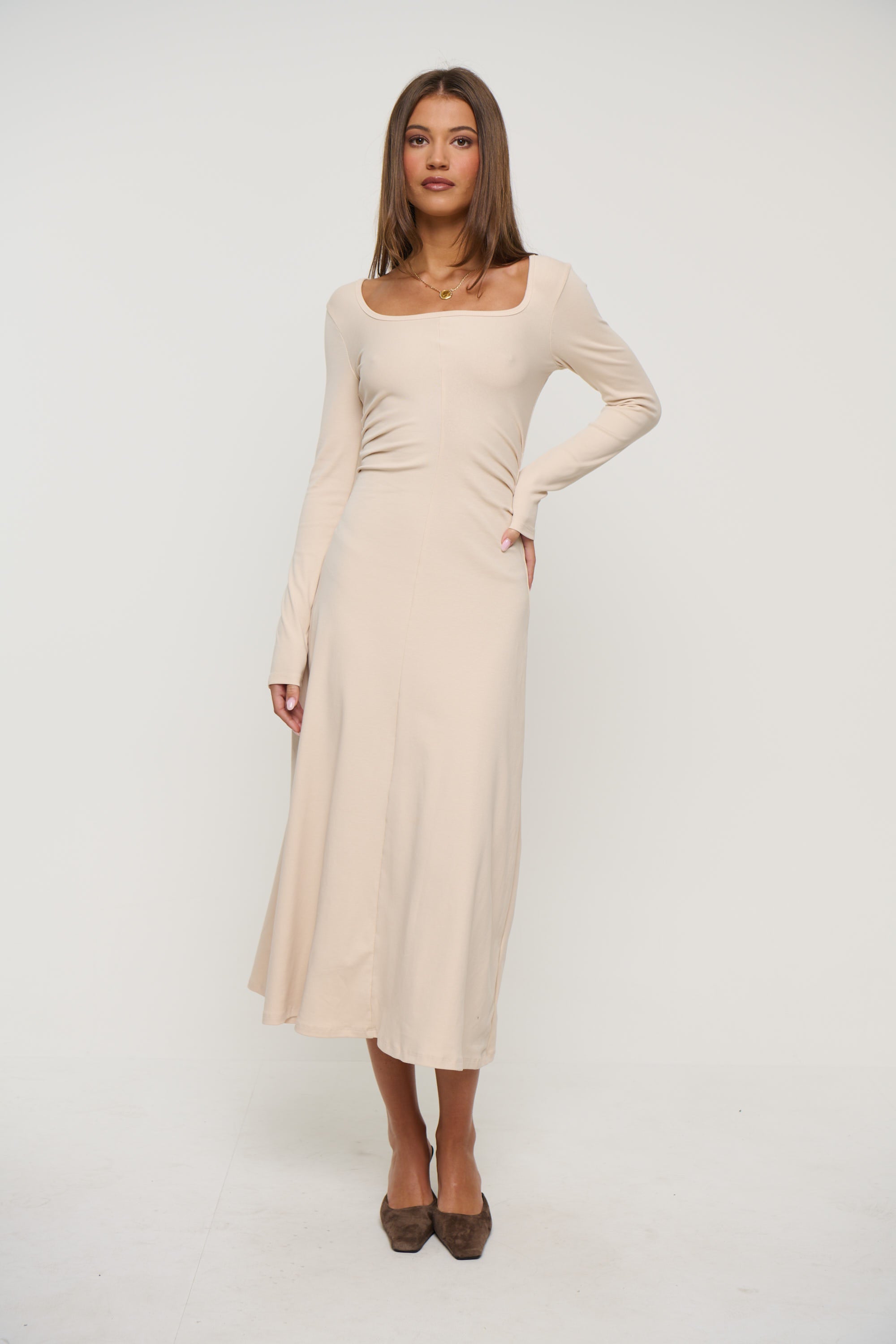 Alma Long Sleeve Dress Bone