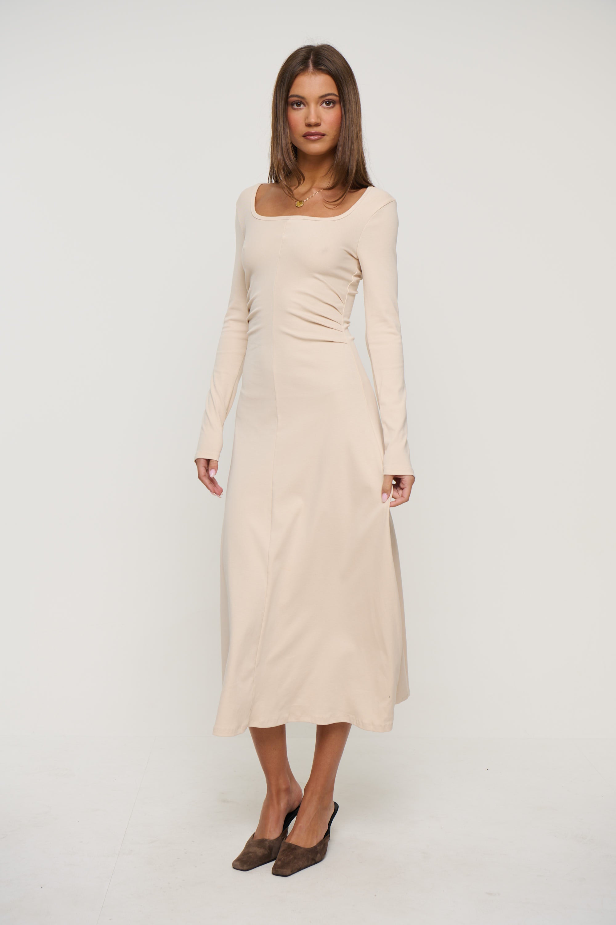 Alma Long Sleeve Dress Bone