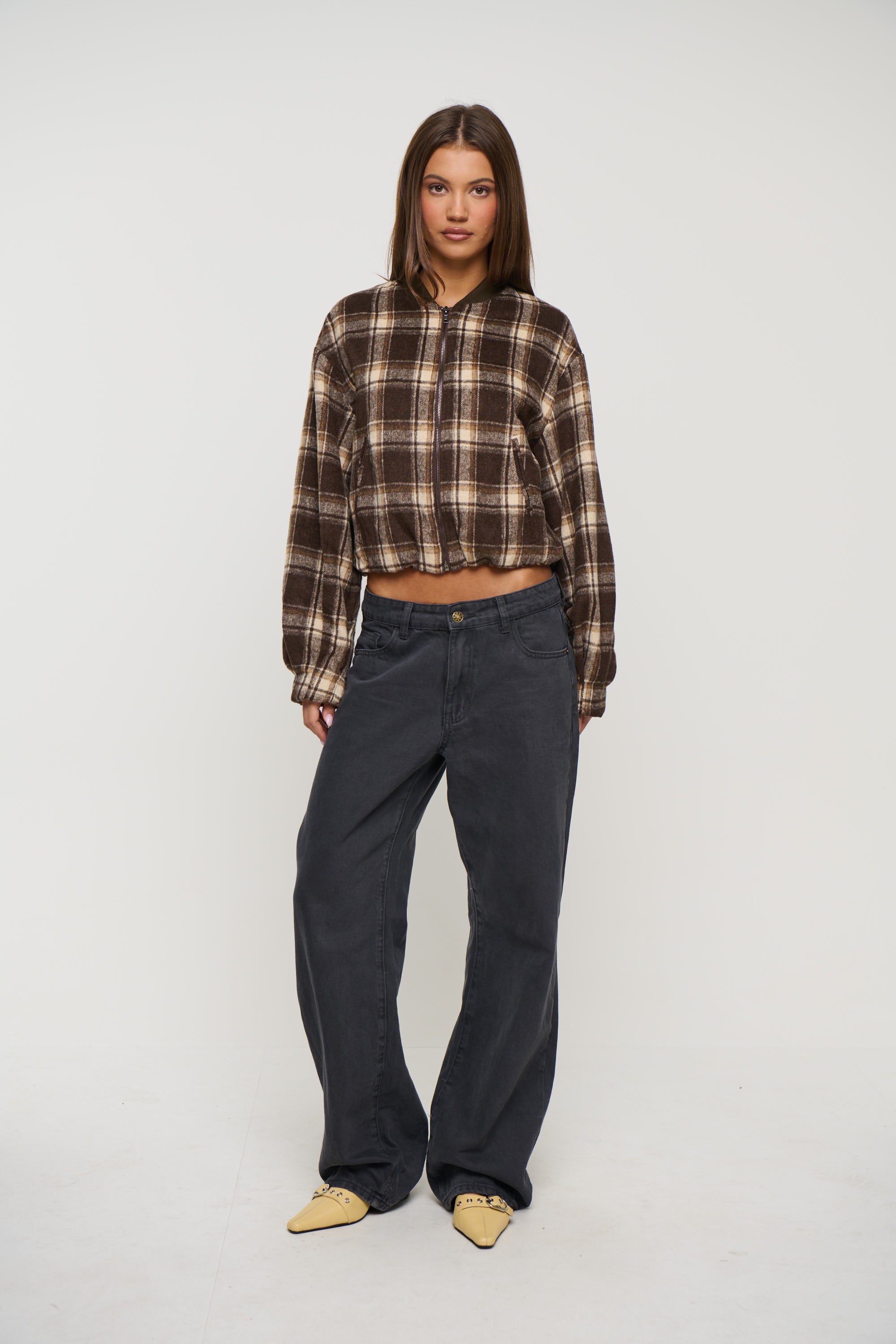 Clara Bomber Brown Check