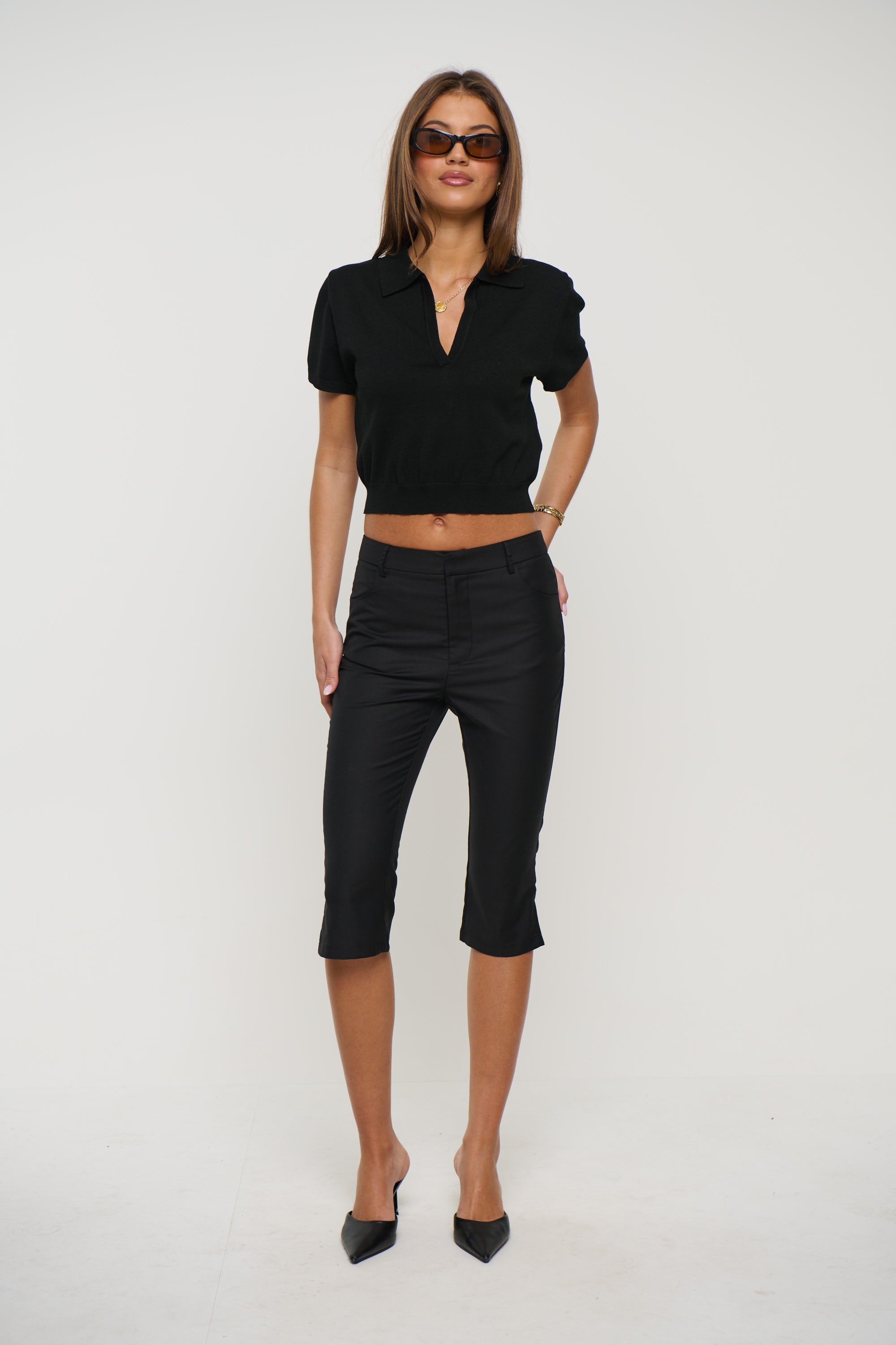 Lena Cropped Polo Black