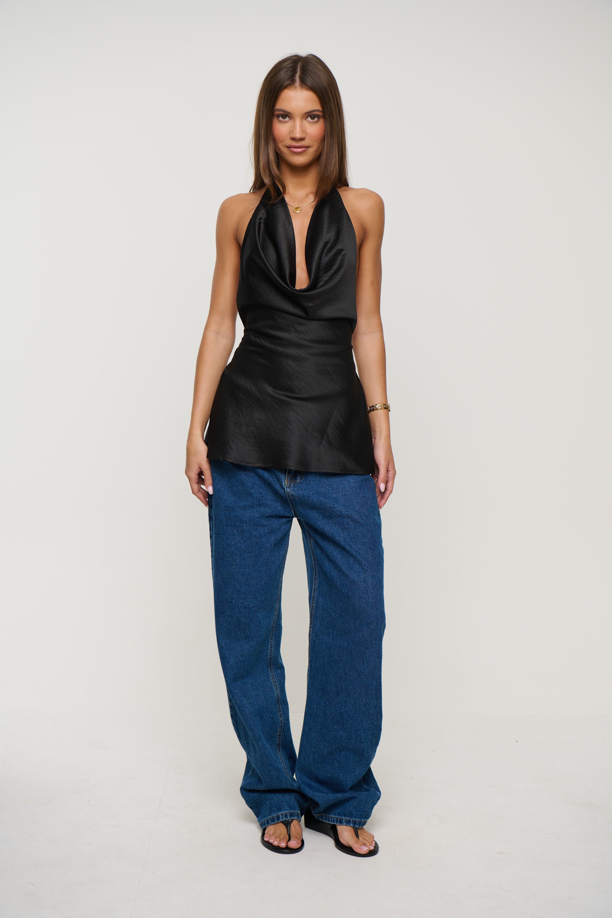 Emiliana Halter Cowl Top Black