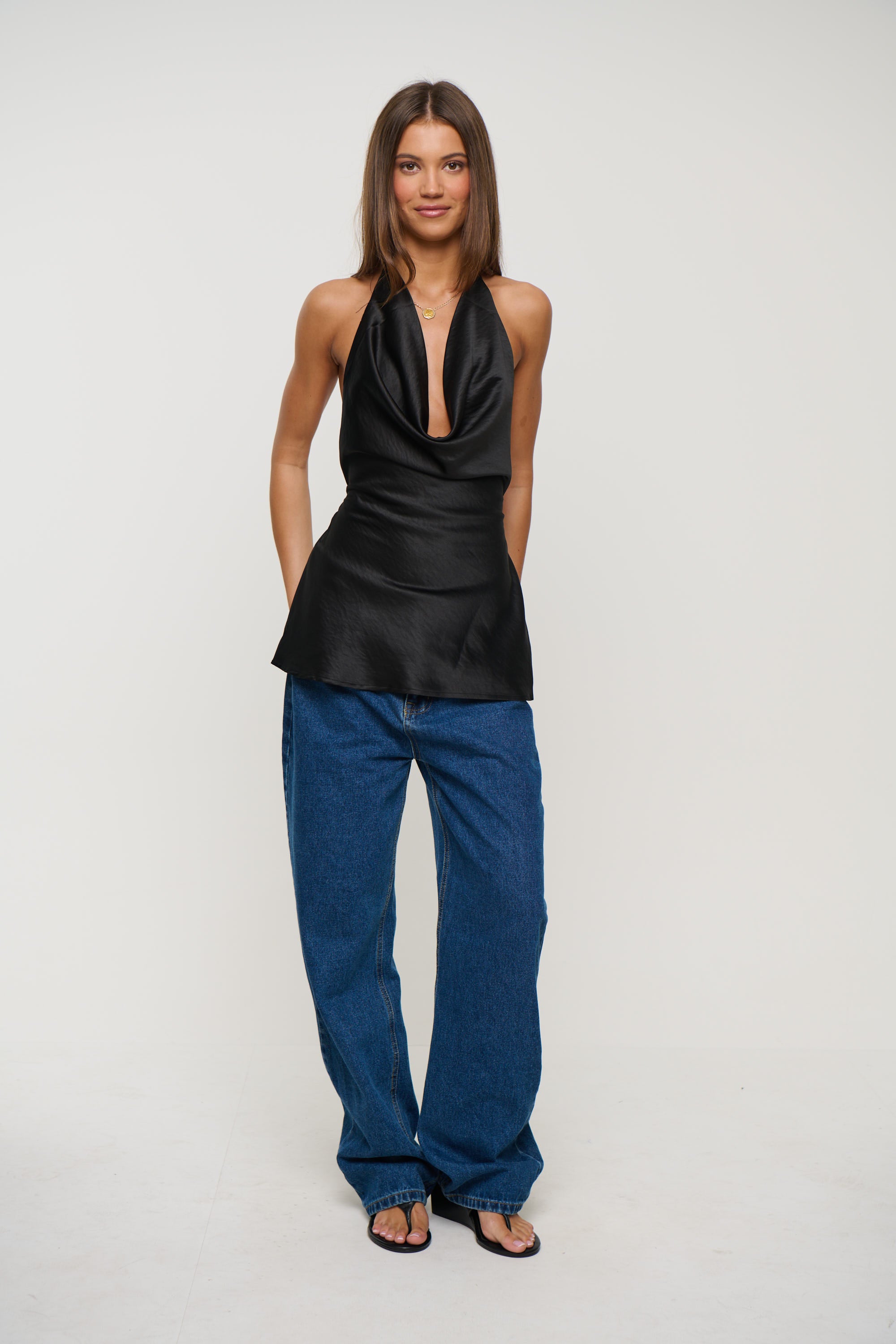 Emiliana Halter Cowl Top Black