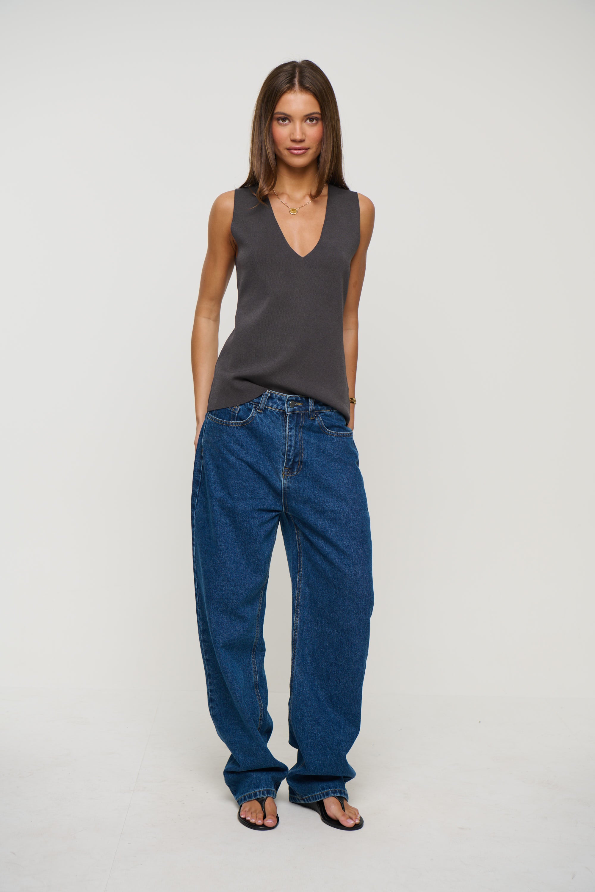 Larna V Neck Tank Dark Grey