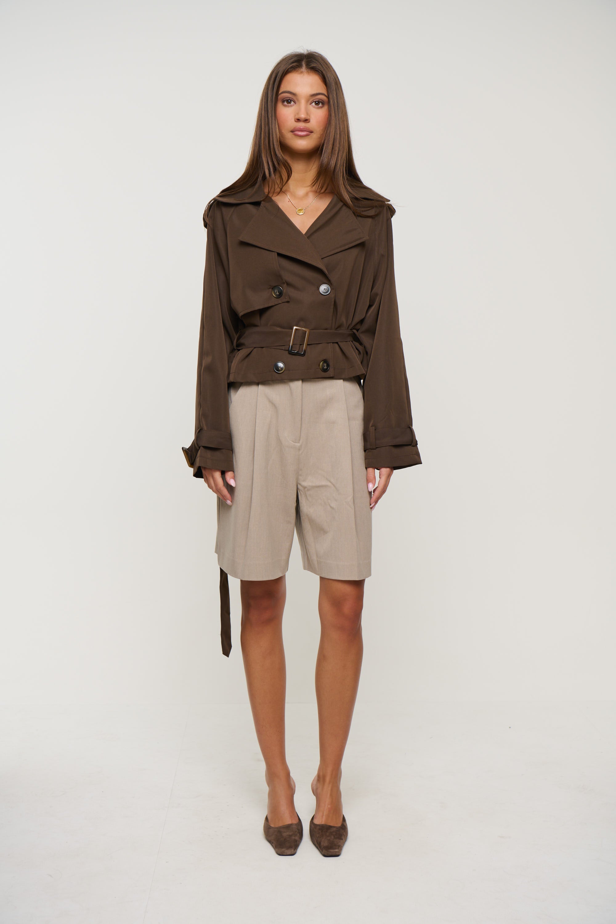 Alina Cropped Trench Chocolate