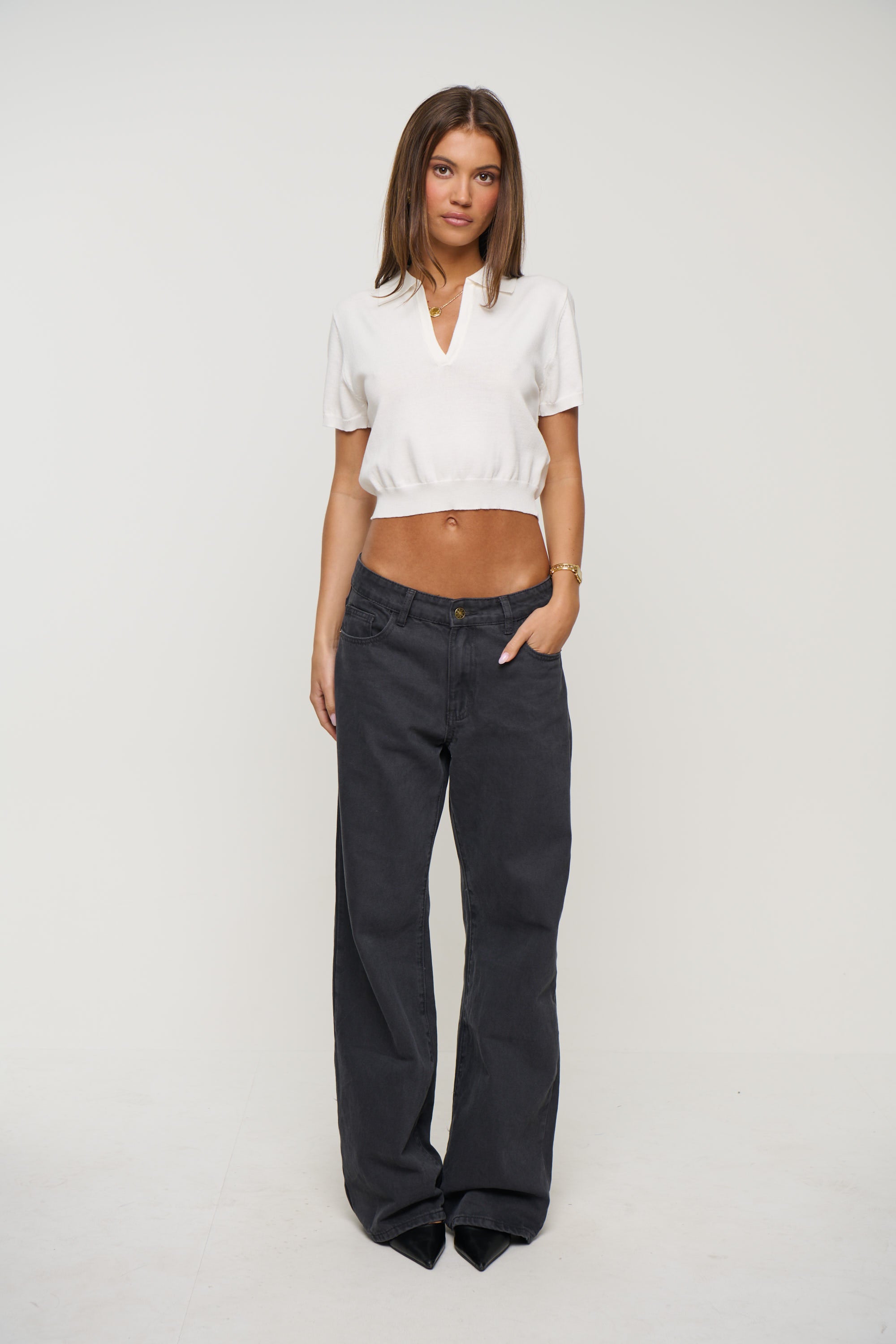 Lena Cropped Polo White