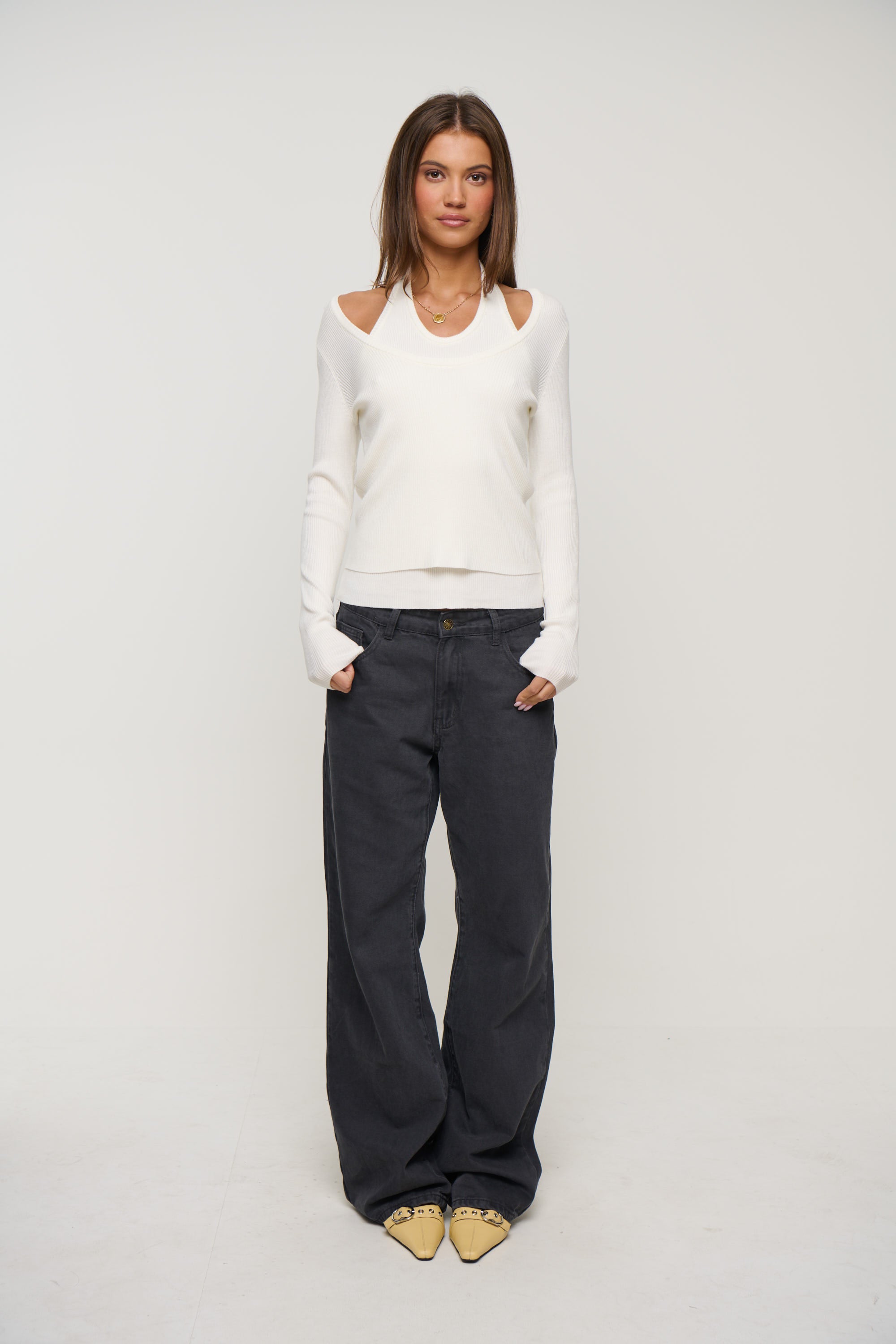 Lorena Layered Ribbed Top White