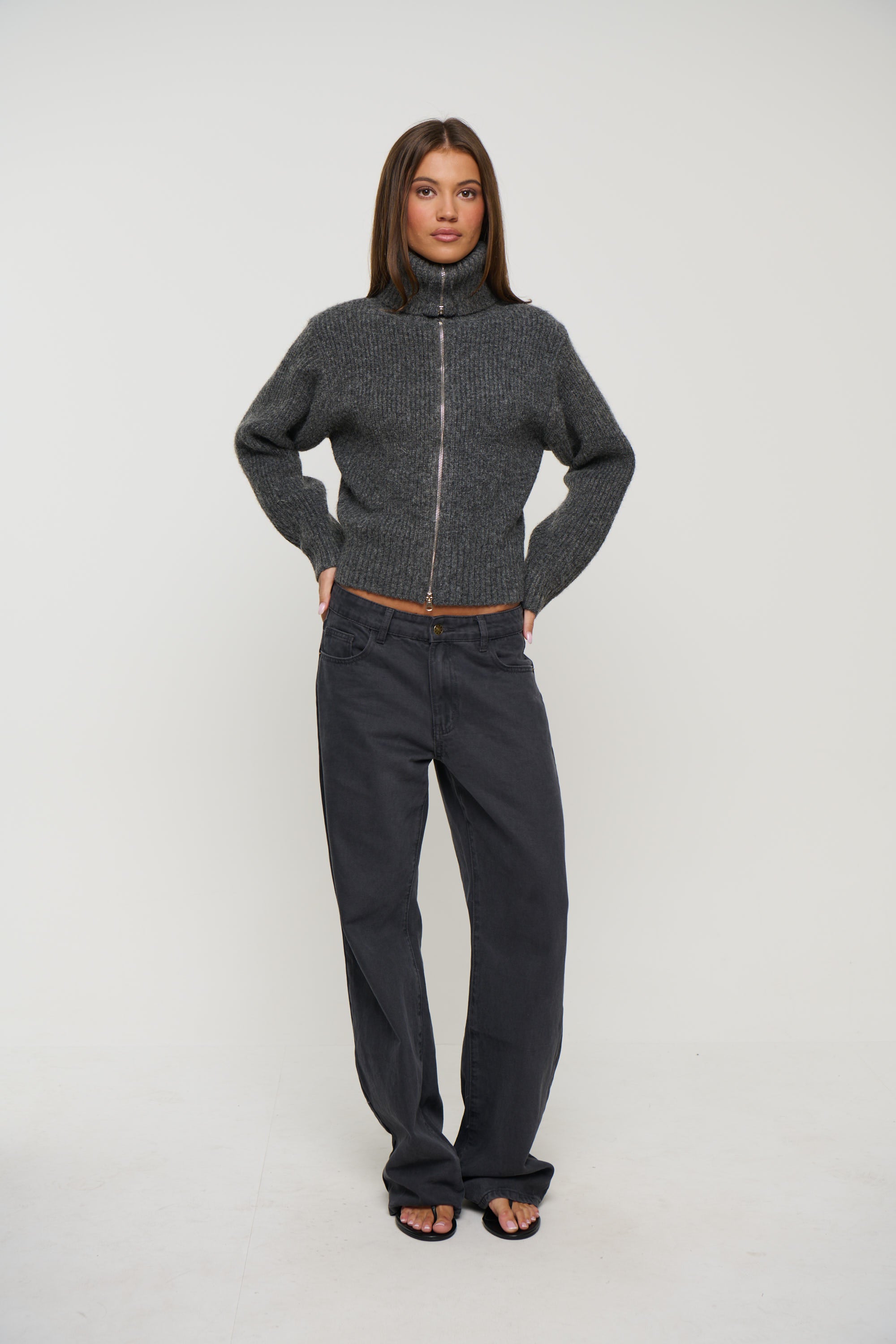 Oli Zip Up Knit Dark Grey