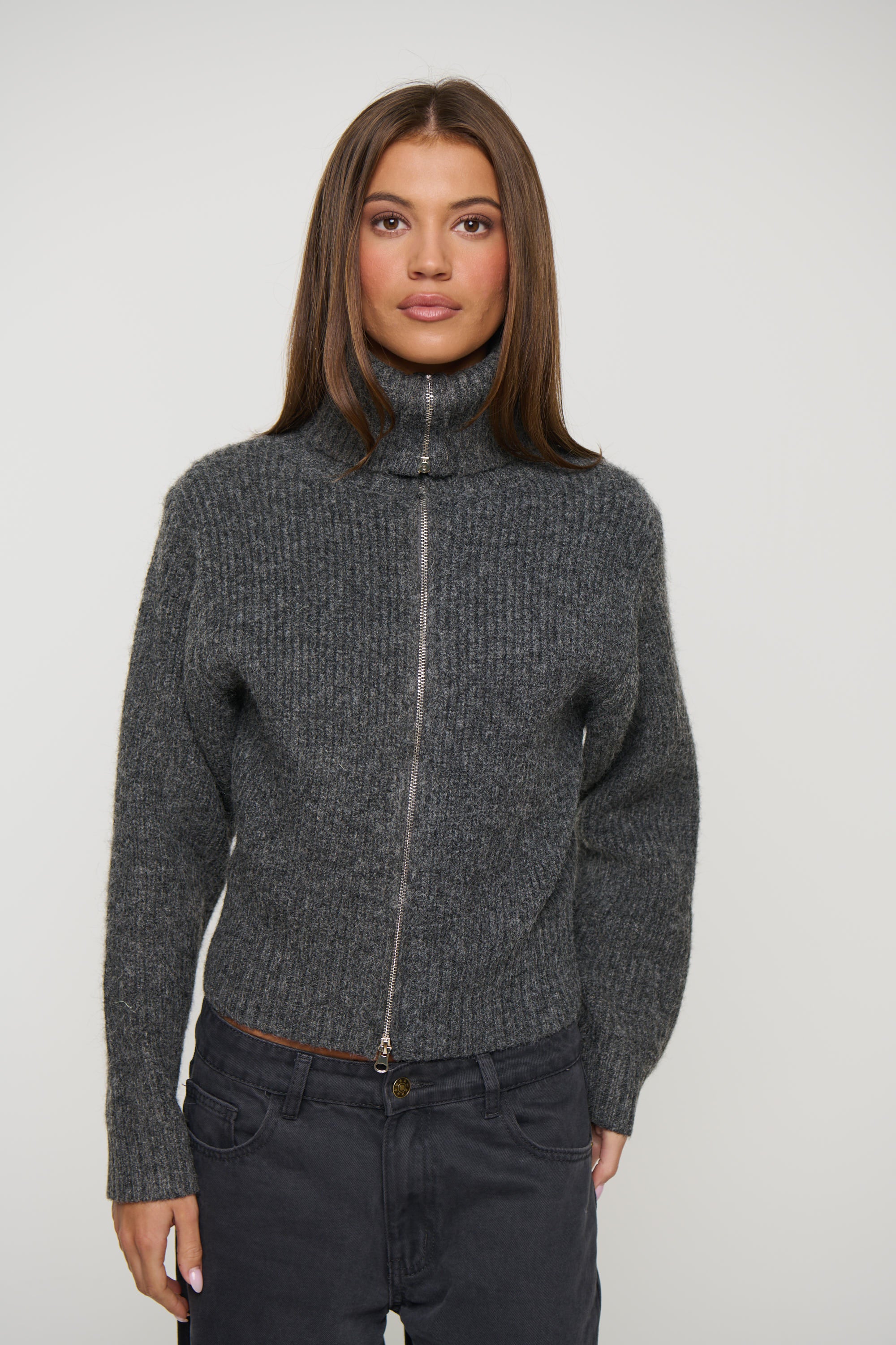 Oli Zip Up Knit Dark Grey