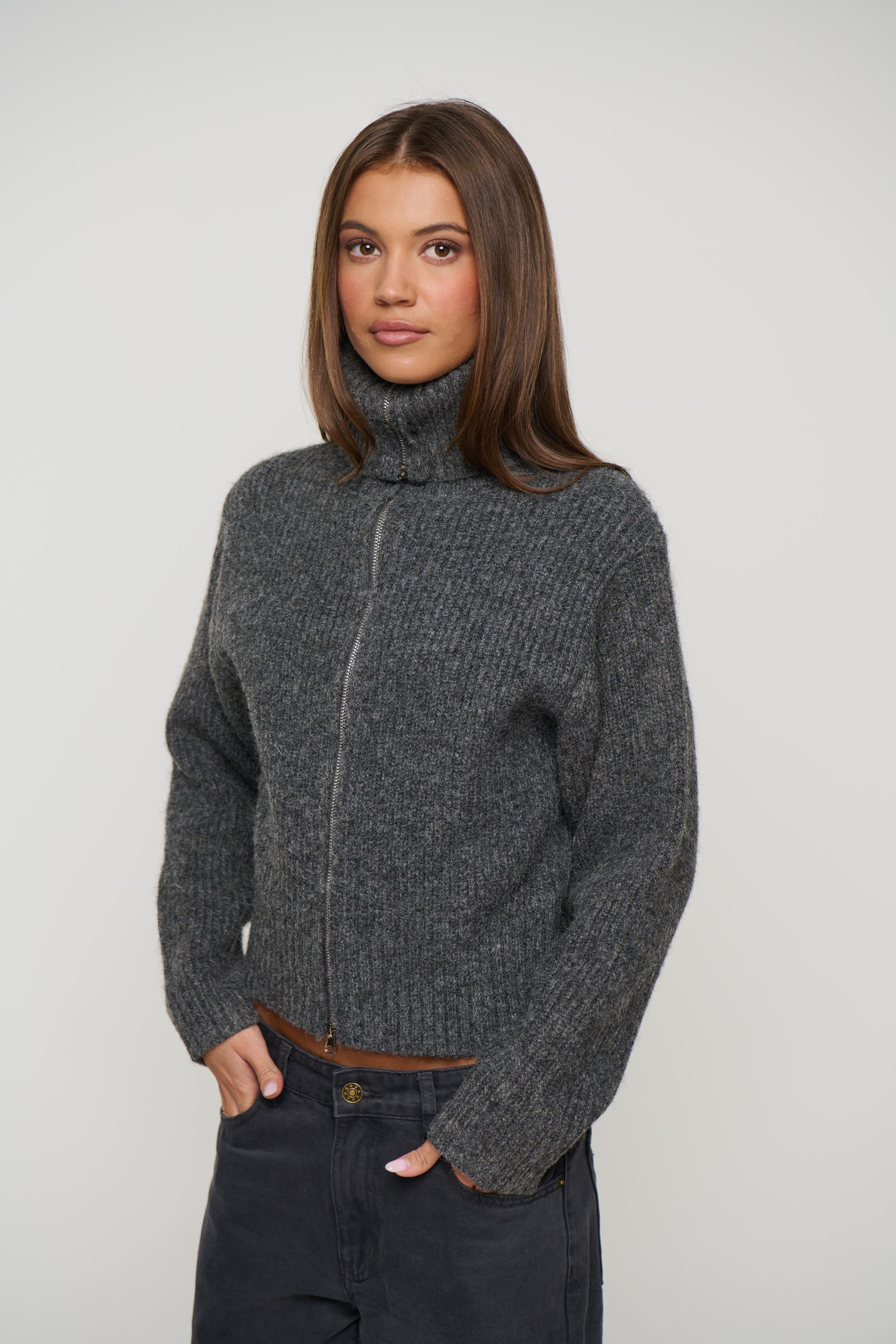 Oli Zip Up Knit Dark Grey