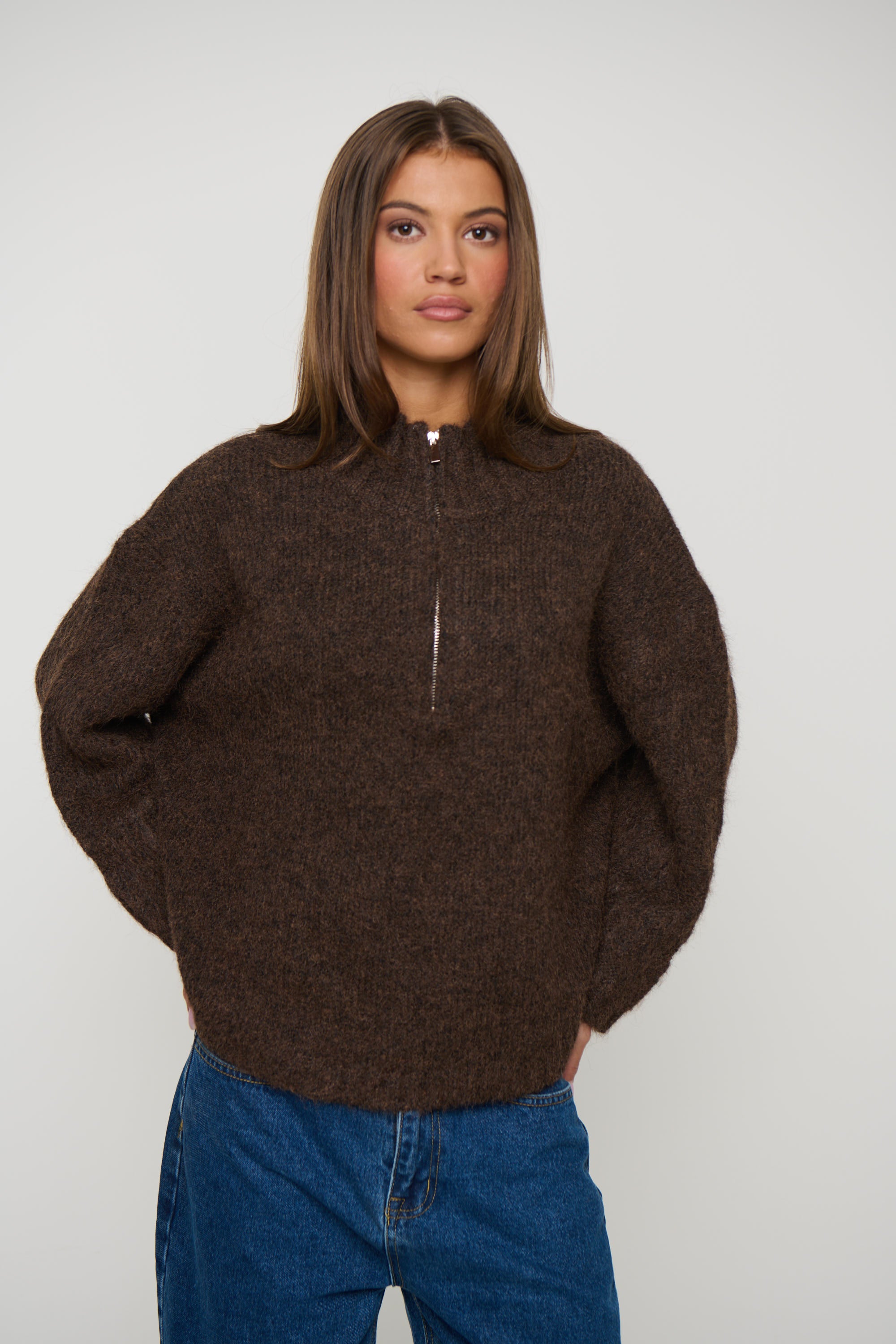 Edie Zip Up Knit Chocolate