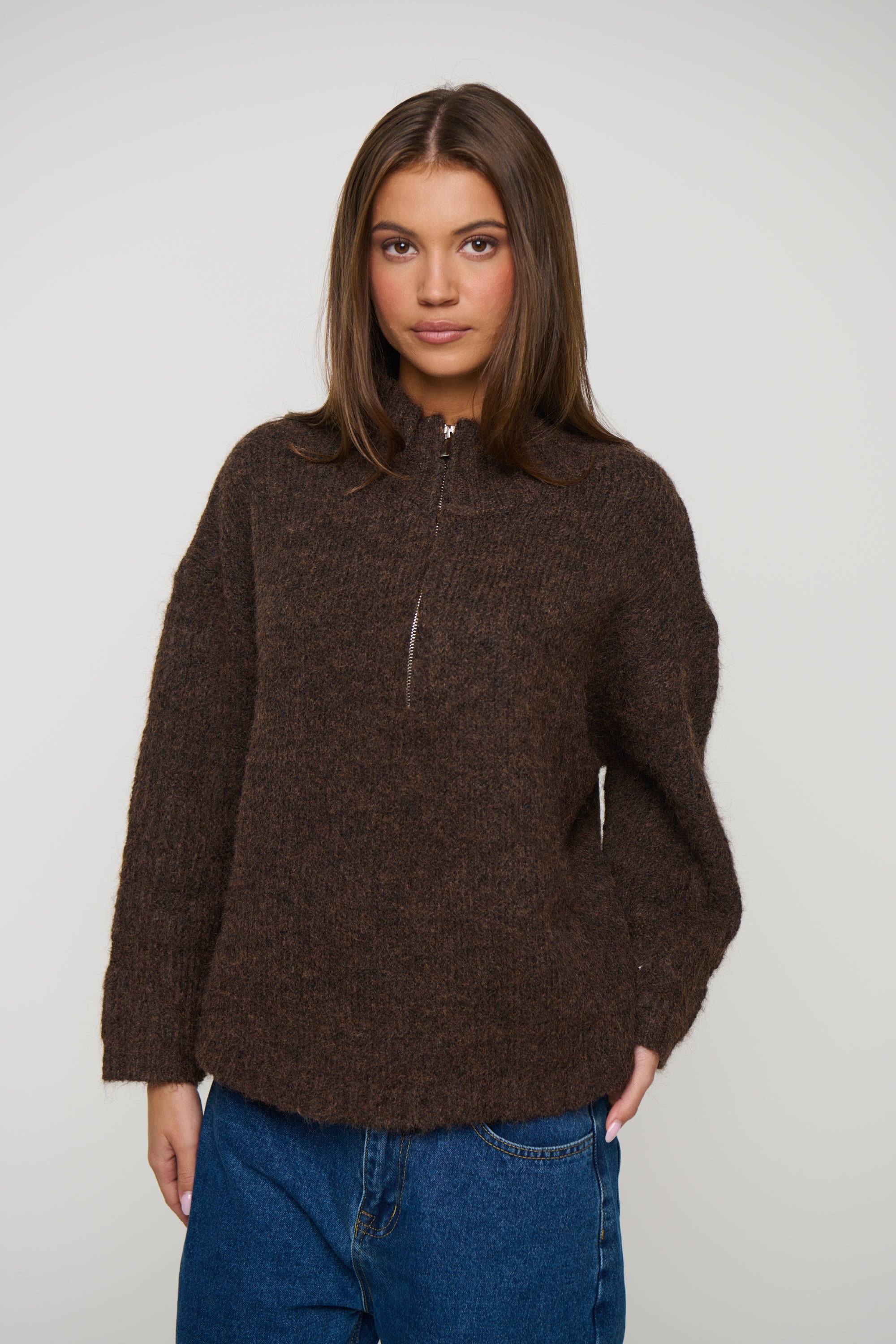 Edie Zip Up Knit Chocolate