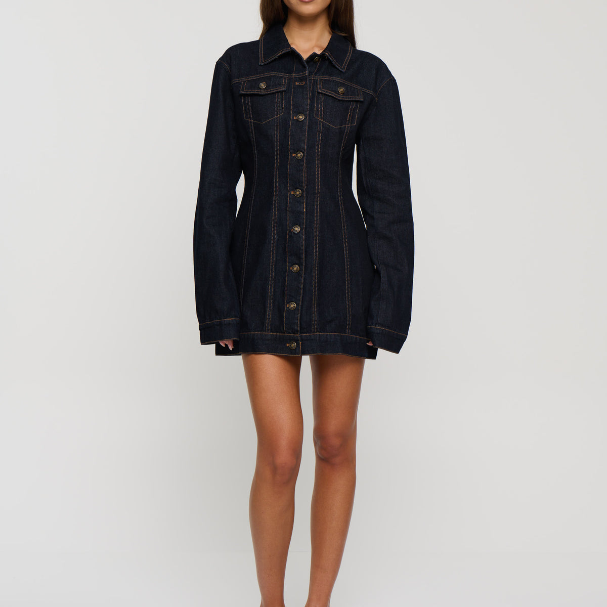 denim dress bronze snake Lioness Rider Denim Mini Dress In Dark Denim, Size S