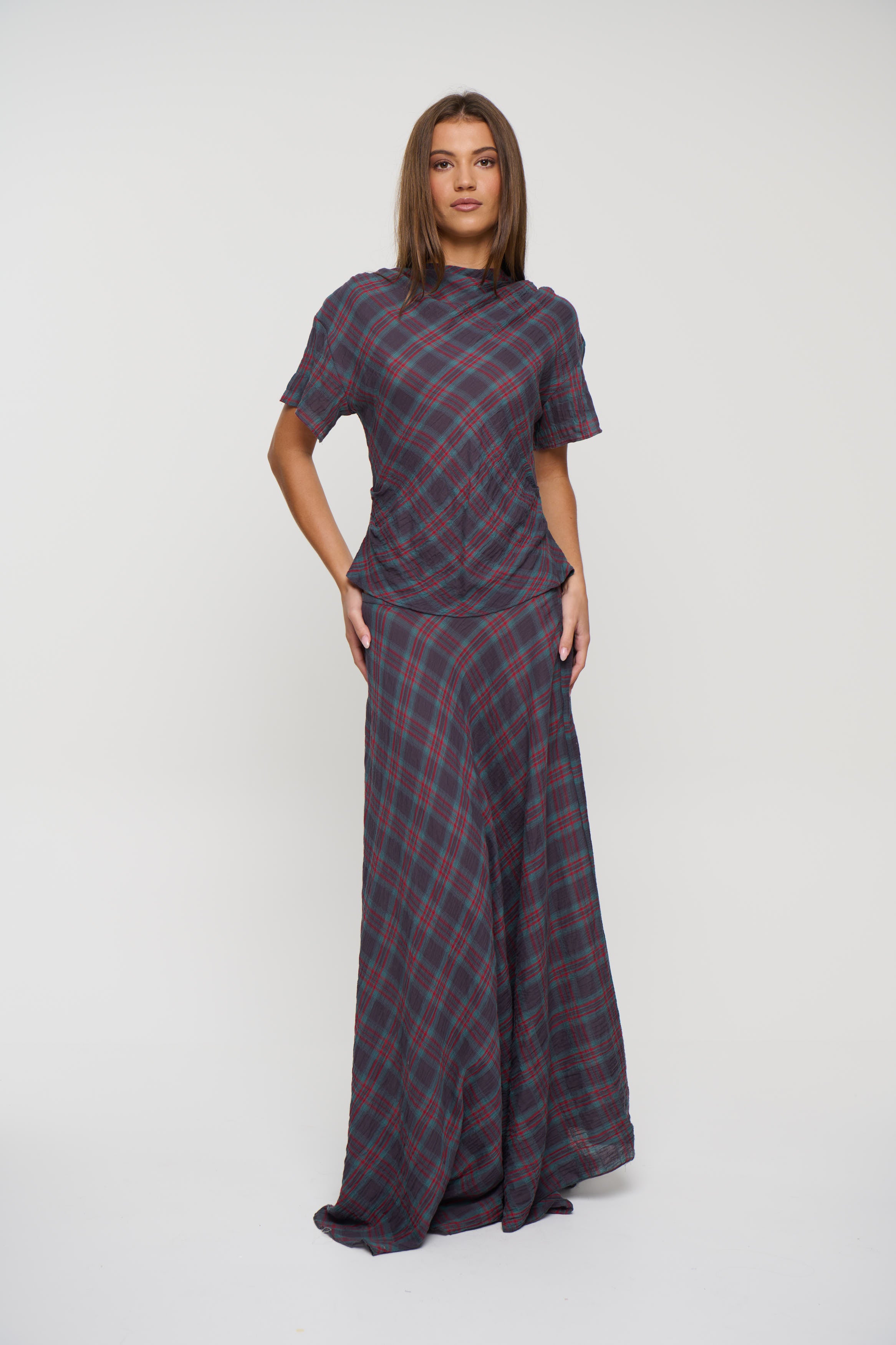 Halcyon Maxi Skirt Jade Plaid