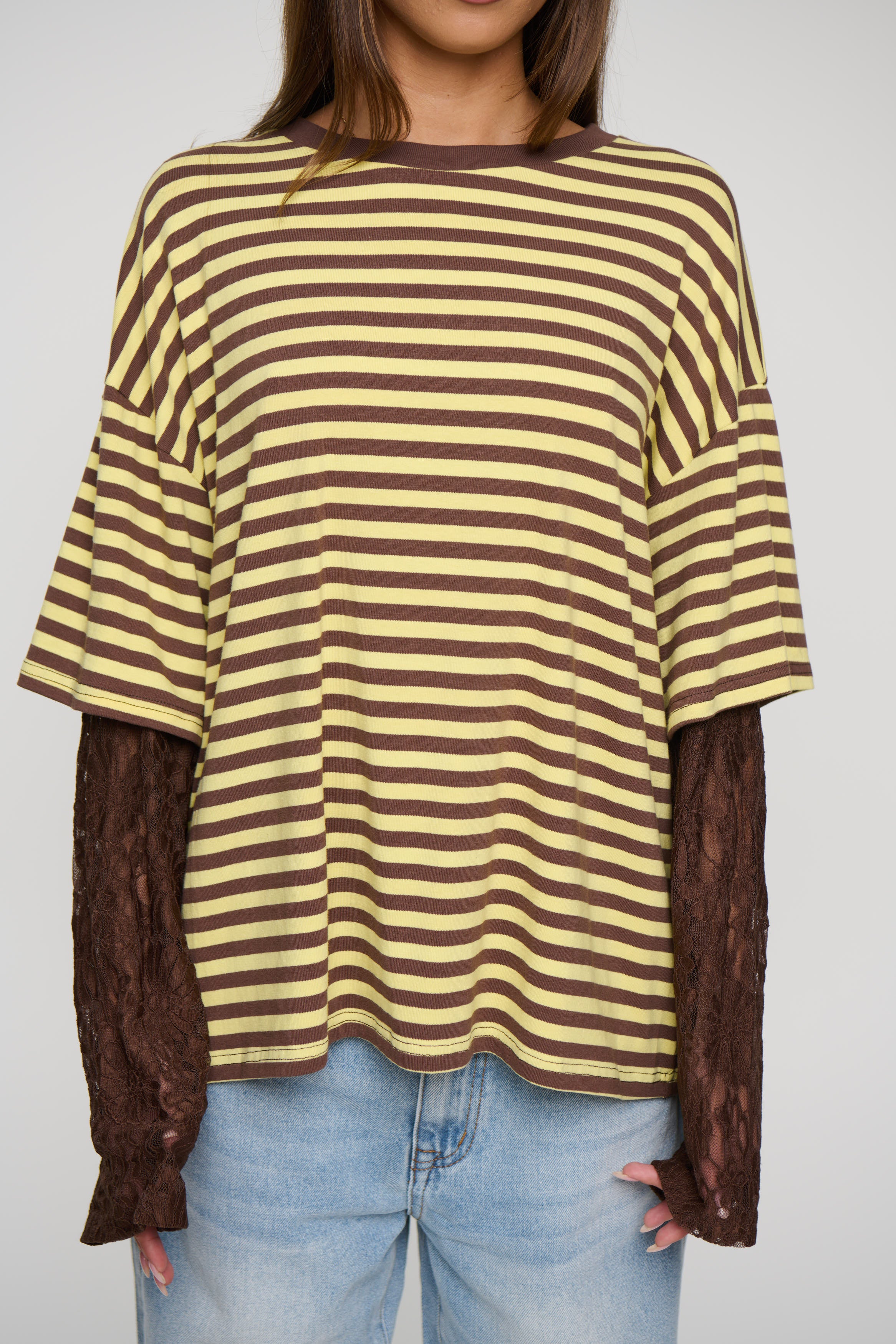 Rommy Lace Tee Honey Stripe
