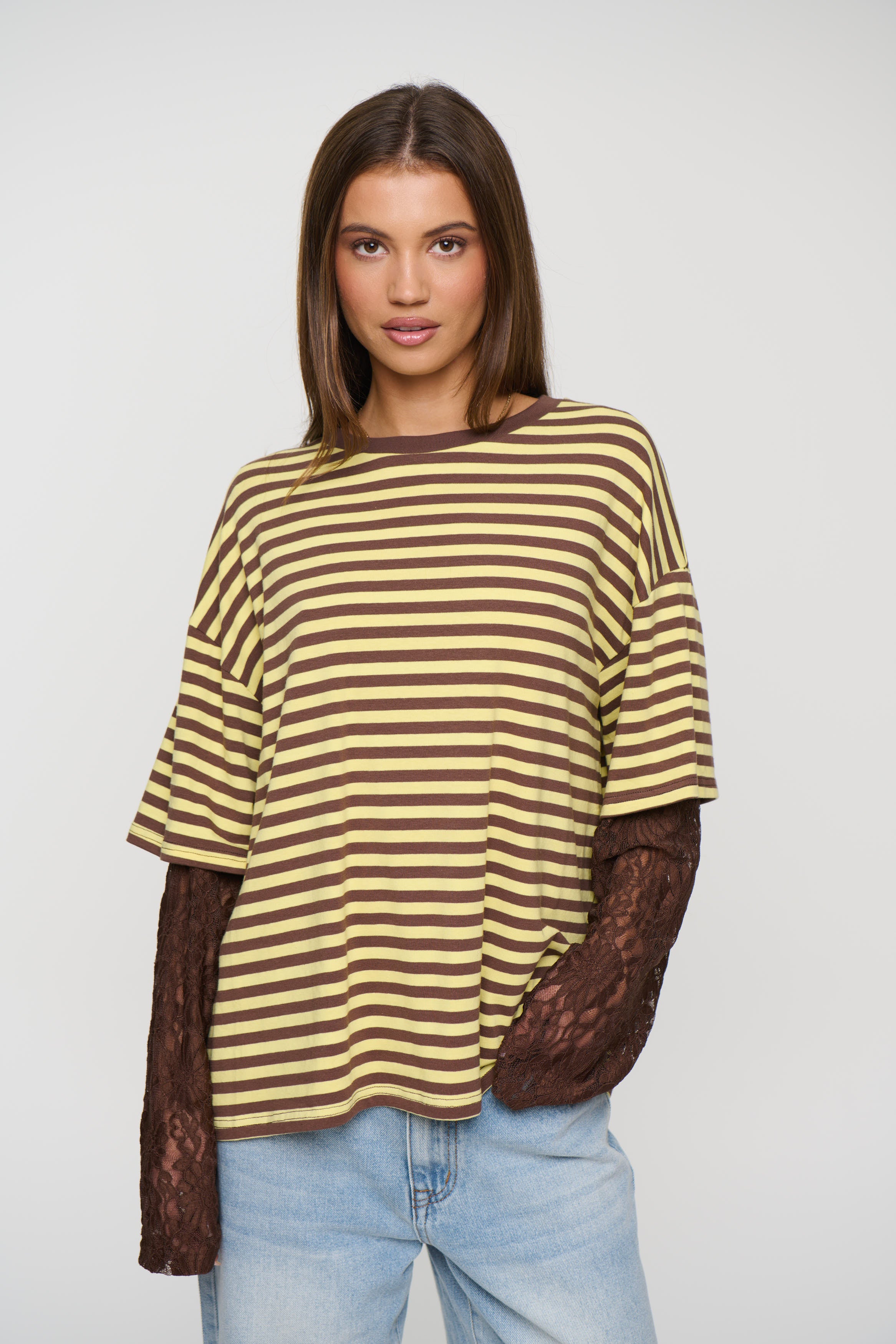 Rommy Lace Tee Honey Stripe