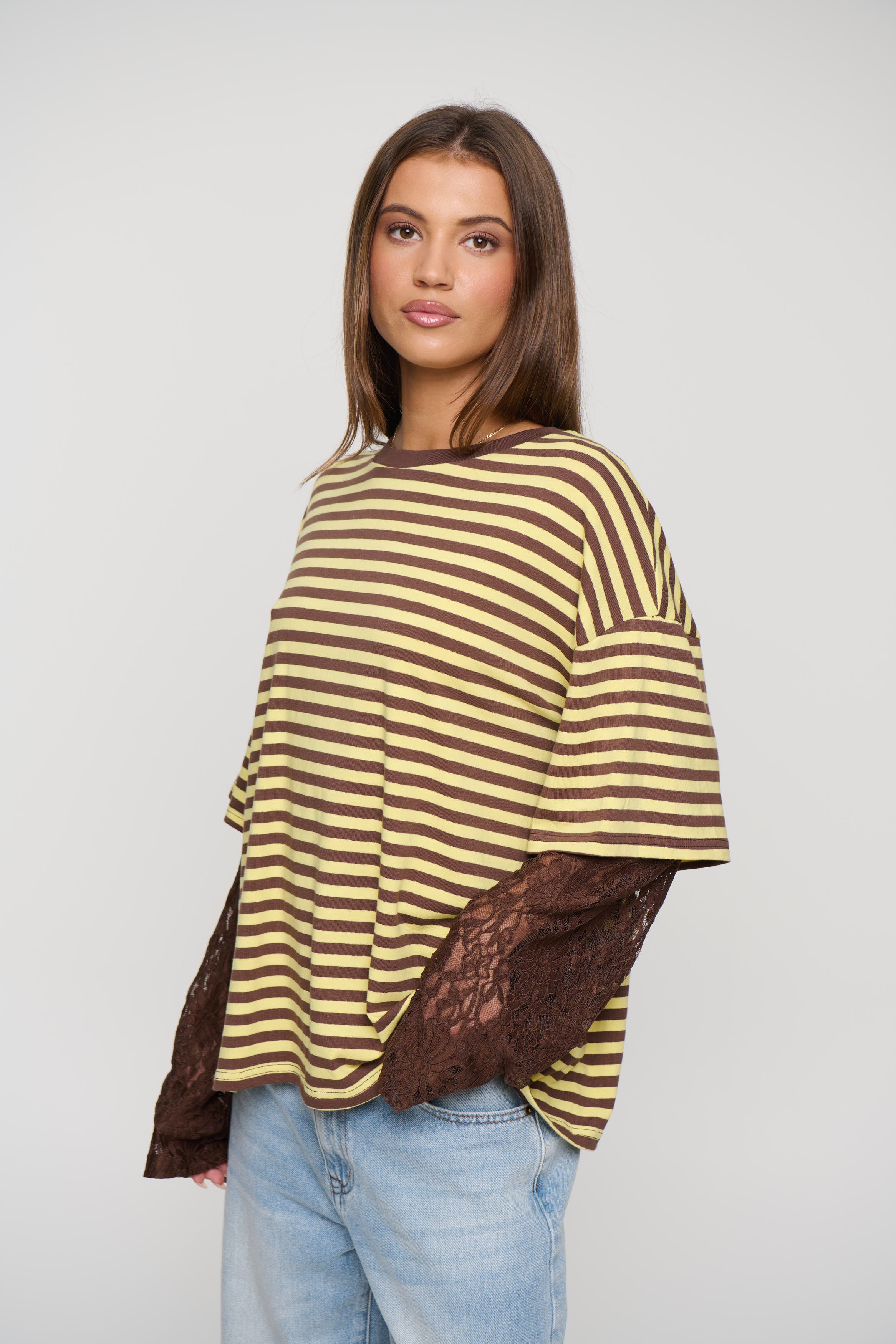 Rommy Lace Tee Honey Stripe