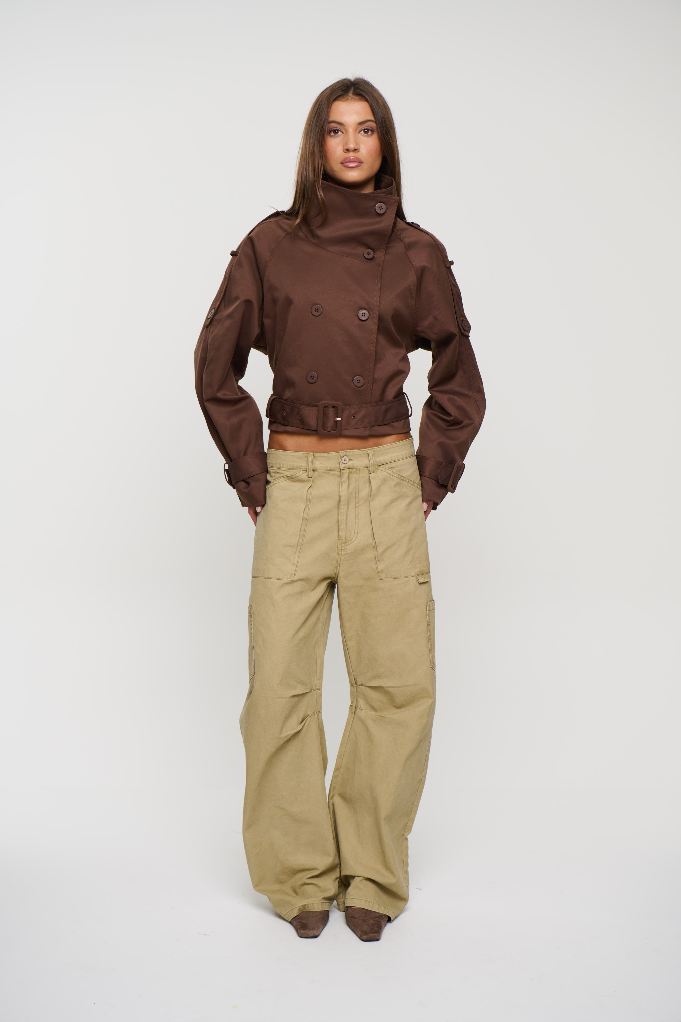 Blanc Cropped Trench Chocolate