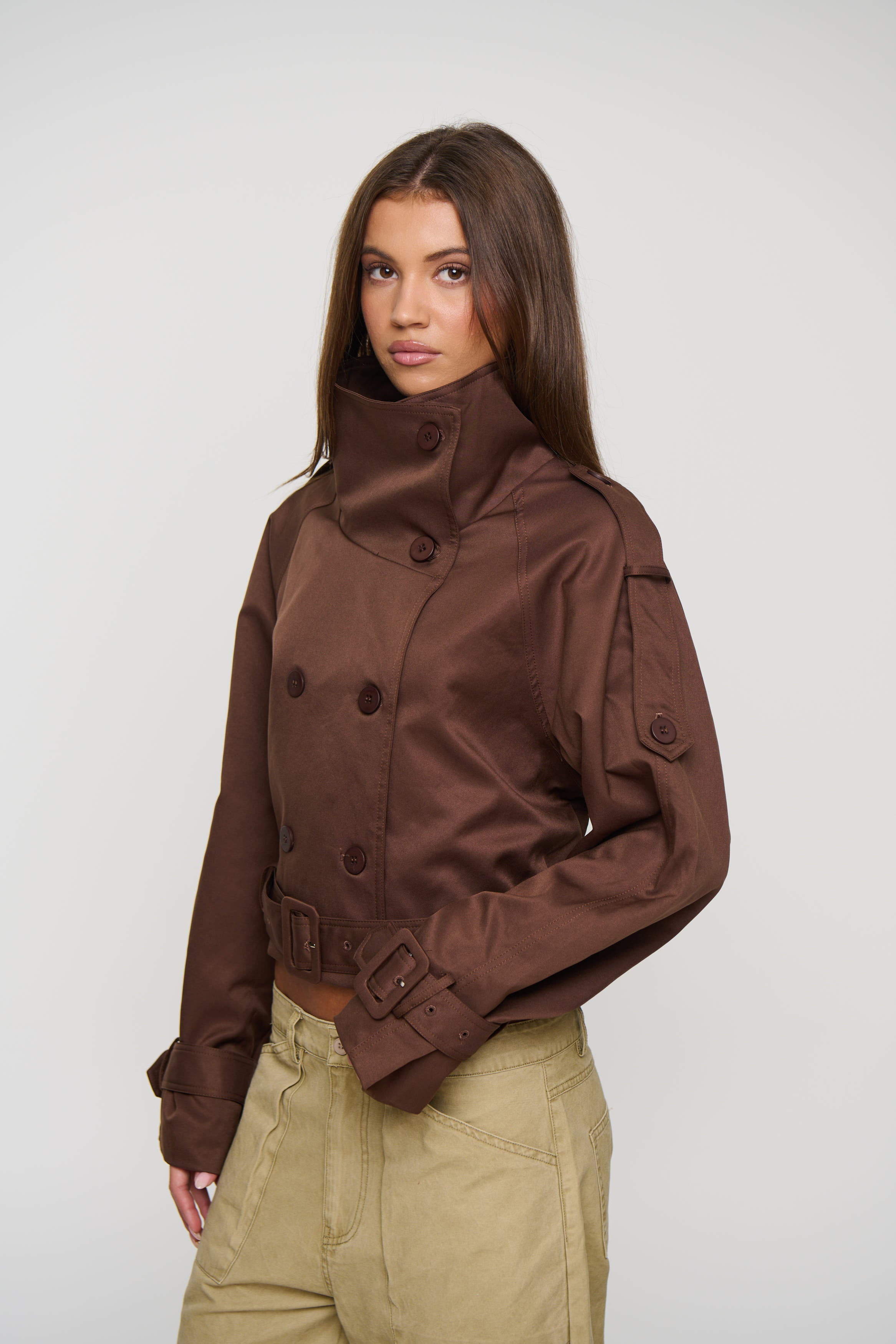 Blanc Cropped Trench Chocolate