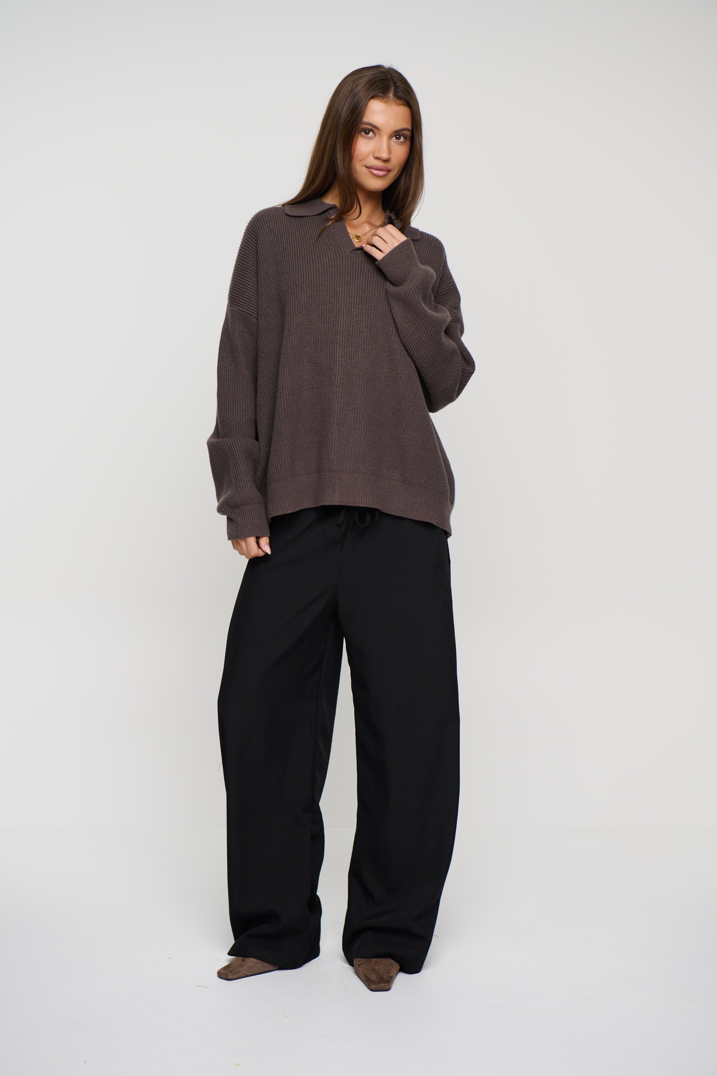 Unisex Jay Knitted Polo Mocha