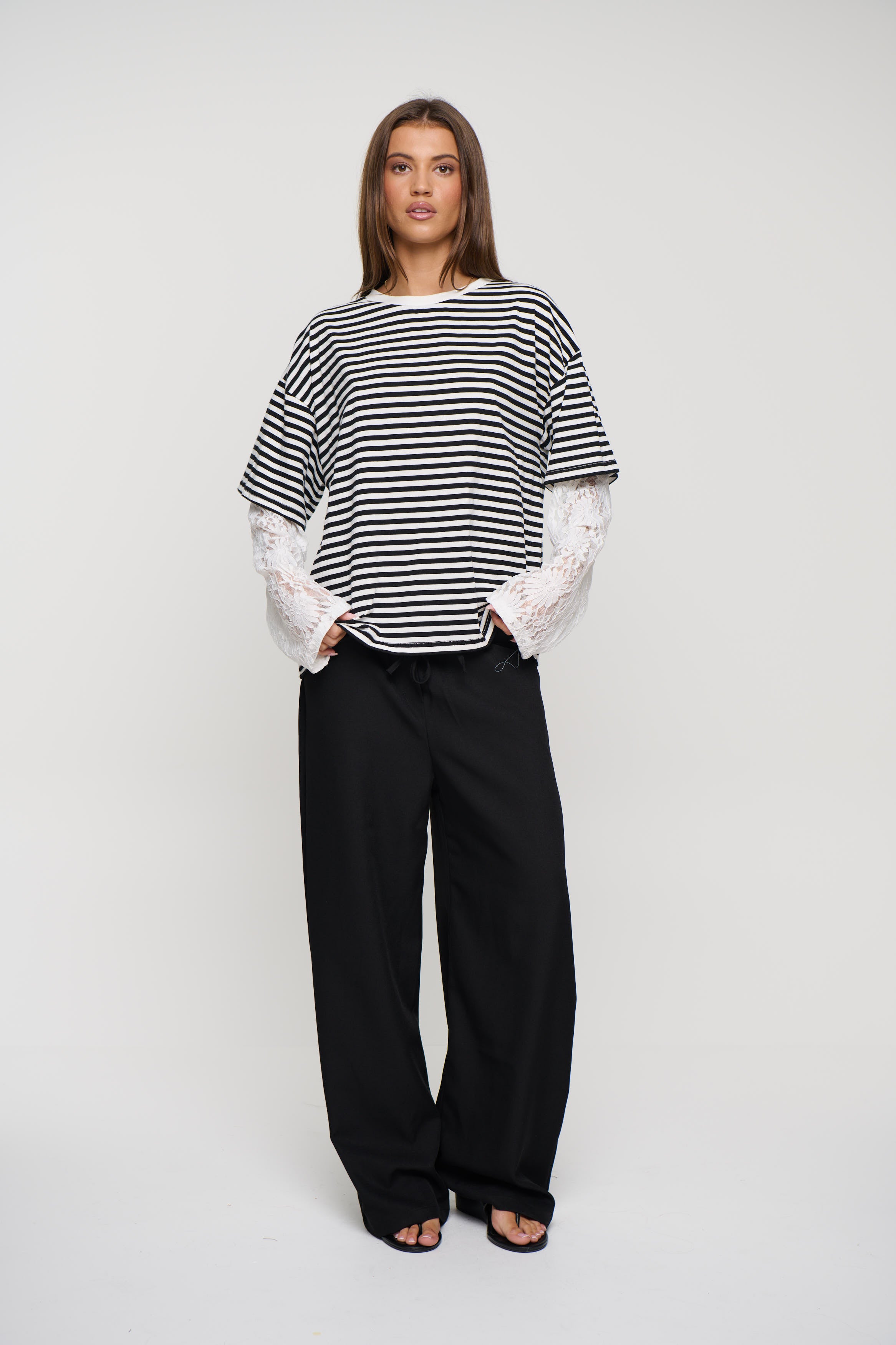Rommy Lace Tee Black/White Stripe