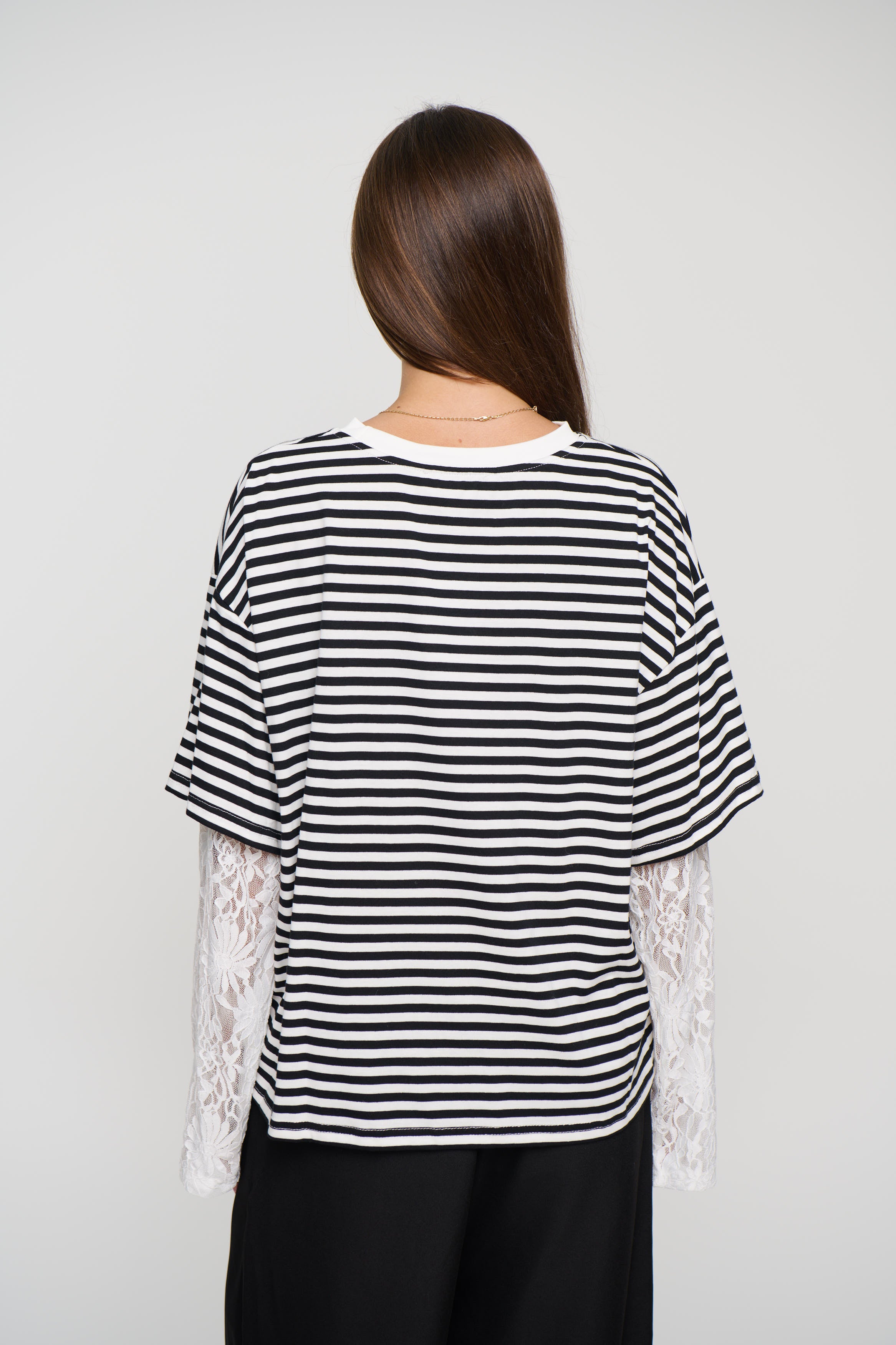 Rommy Lace Tee Black/White Stripe
