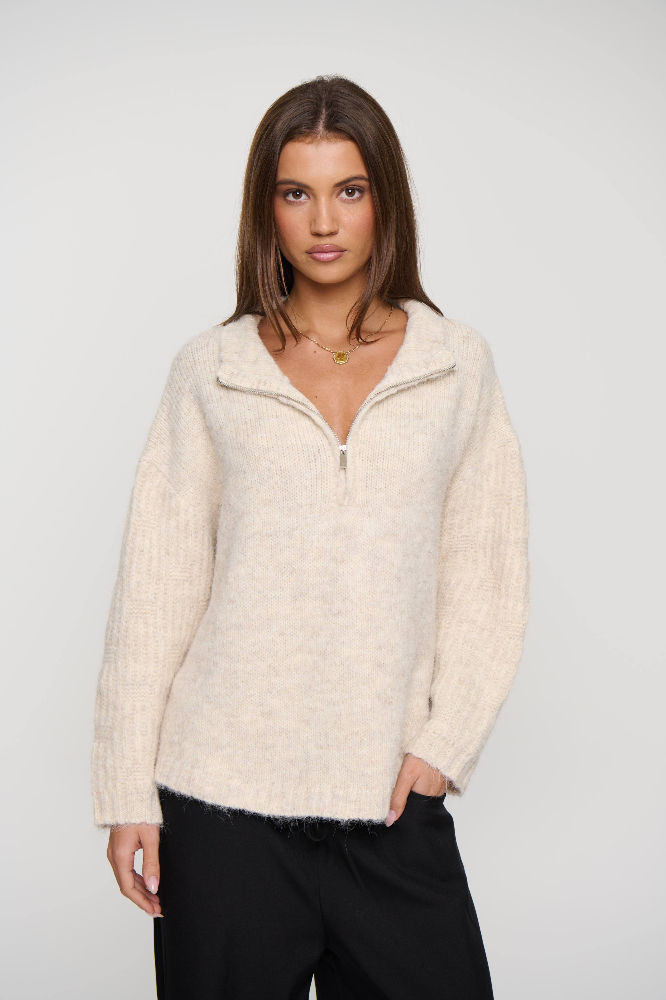 Edie Zip Up Knit Oat