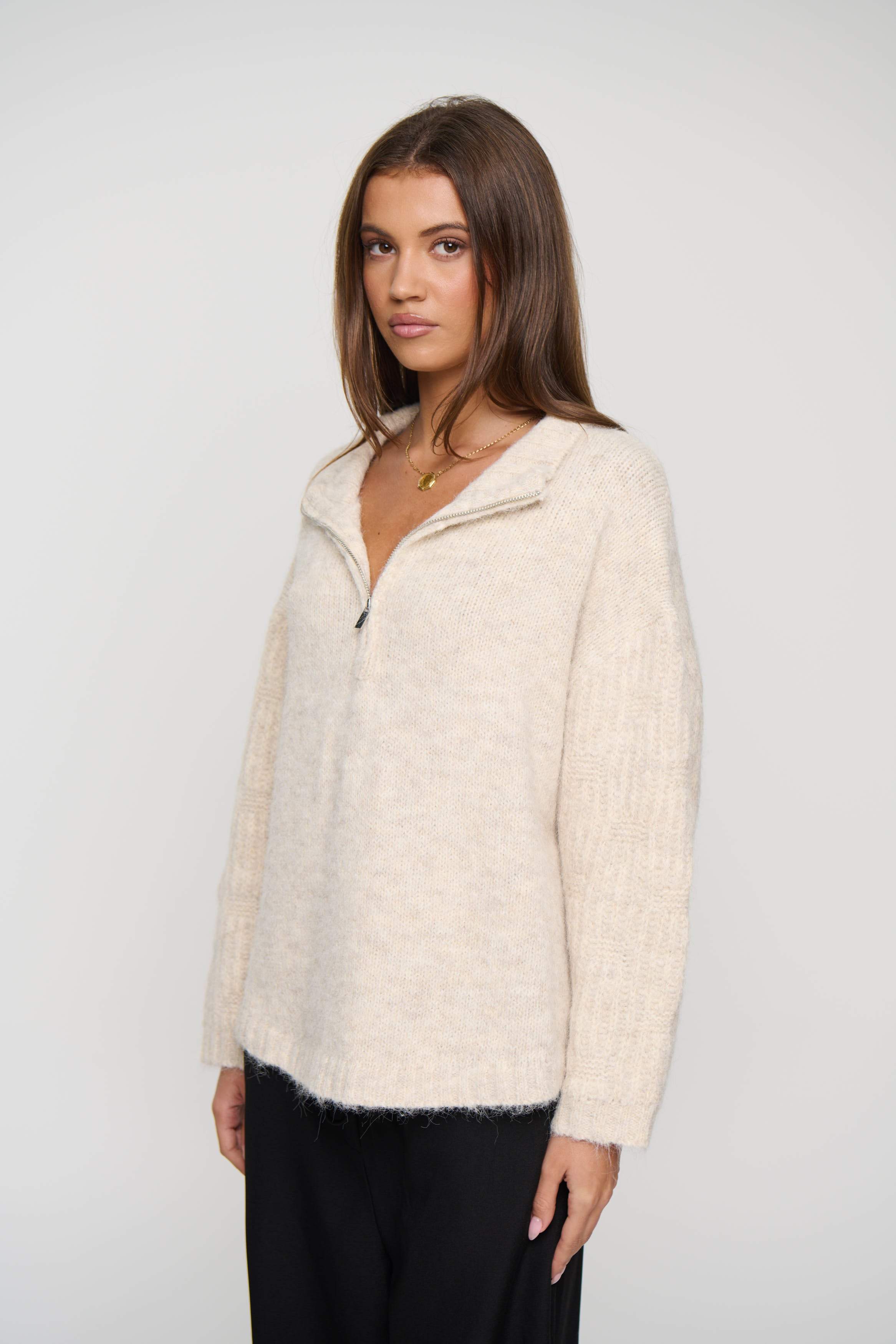 Edie Zip Up Knit Oat