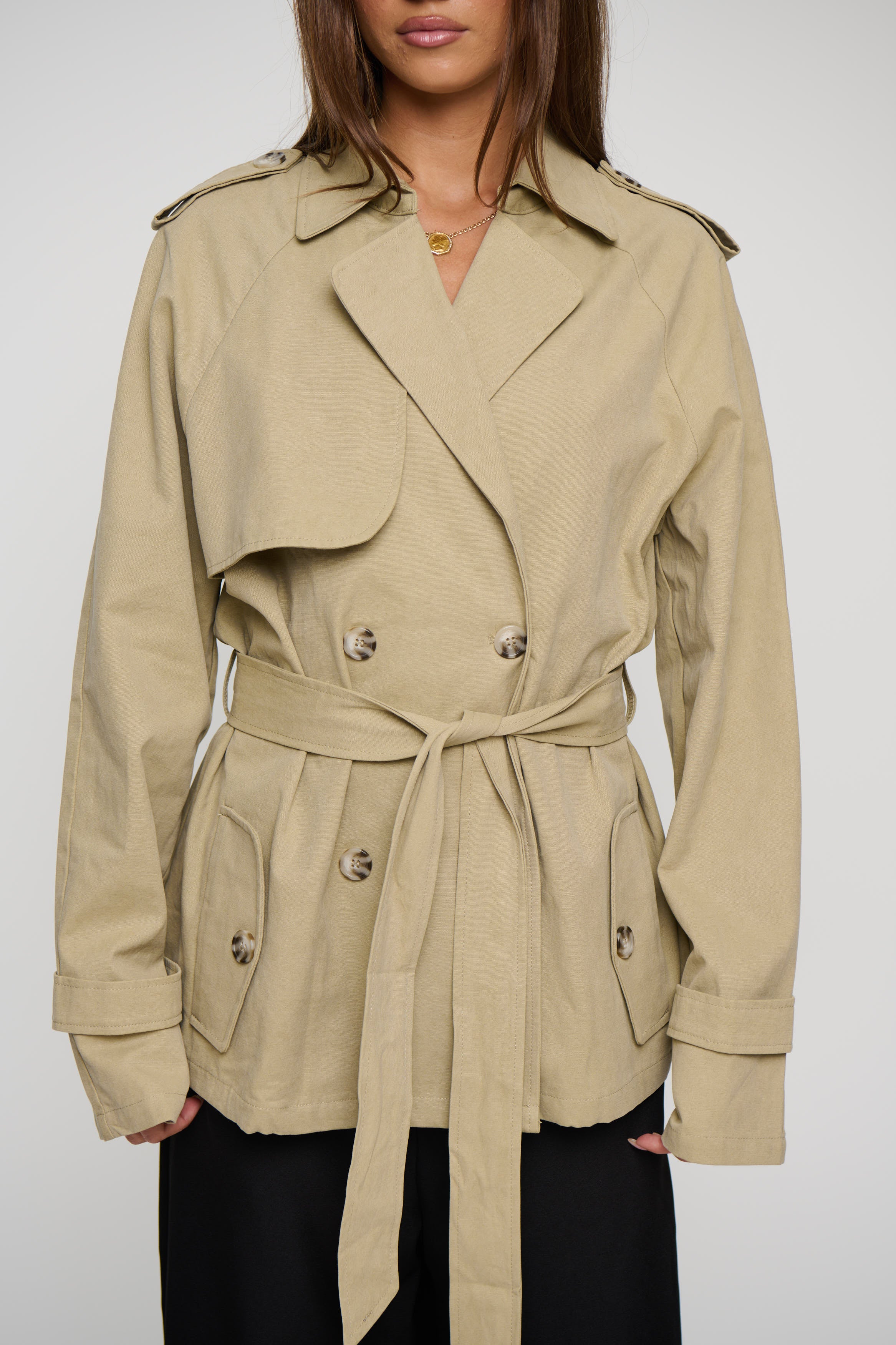 Cropped Trencherous Coat Tan