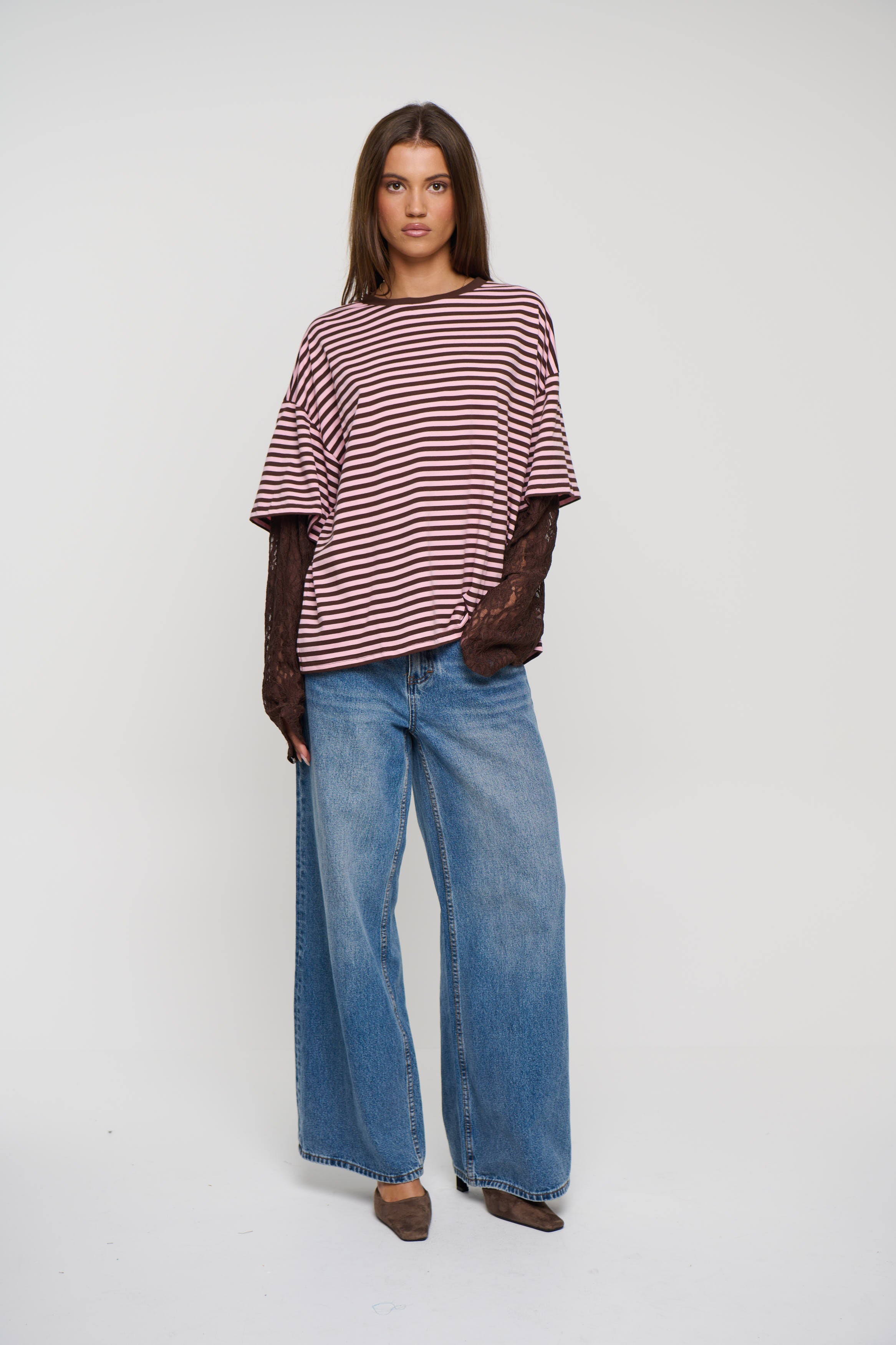 Rommy Lace Tee Blush Stripe