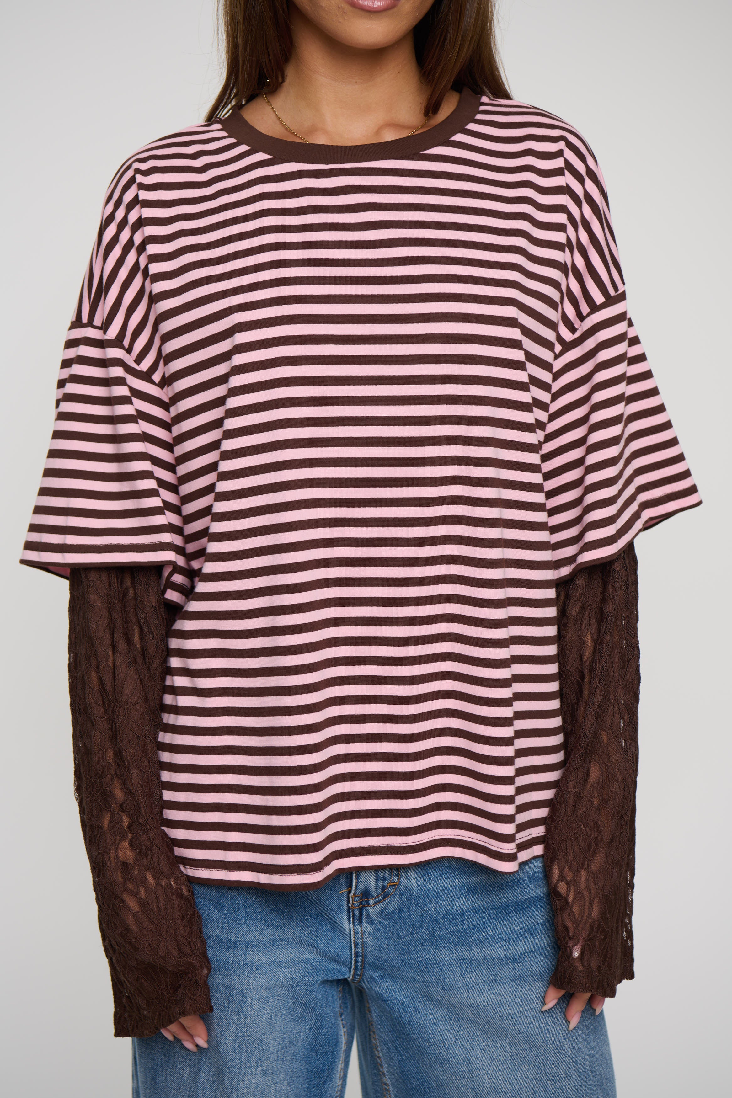 Rommy Lace Tee Blush Stripe