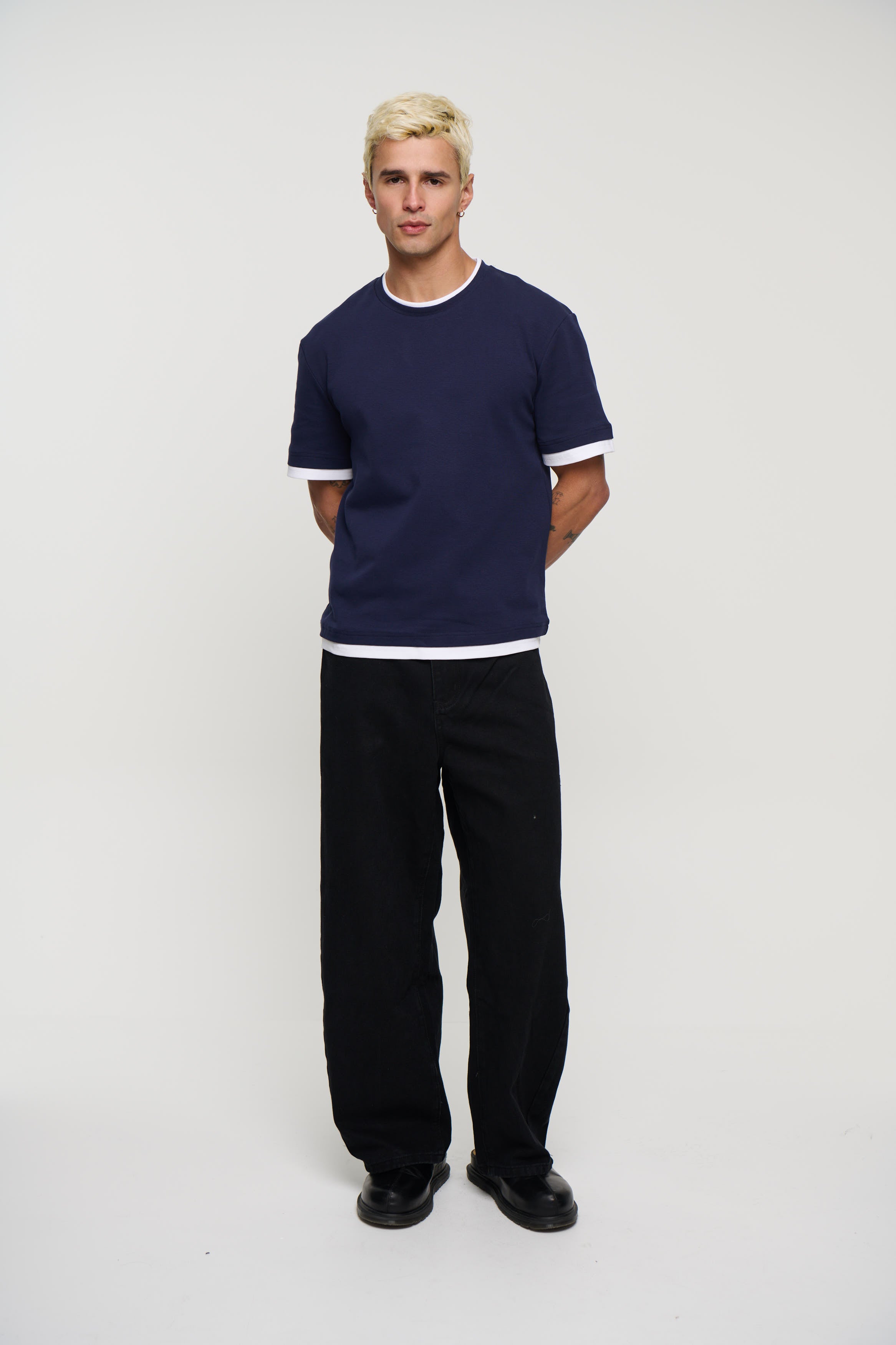 Double Trim Cotton Tee Navy