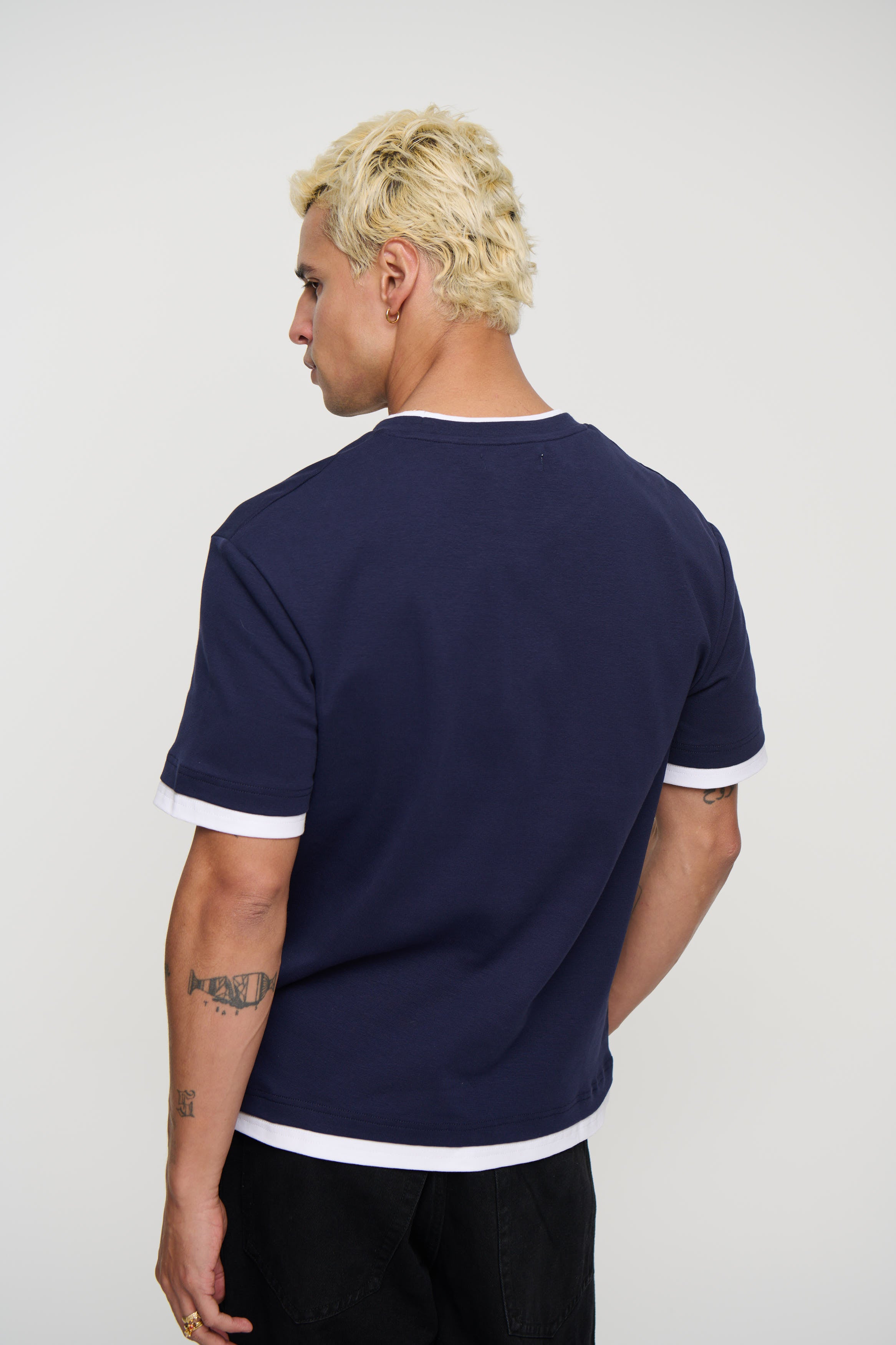 Double Trim Cotton Tee Navy