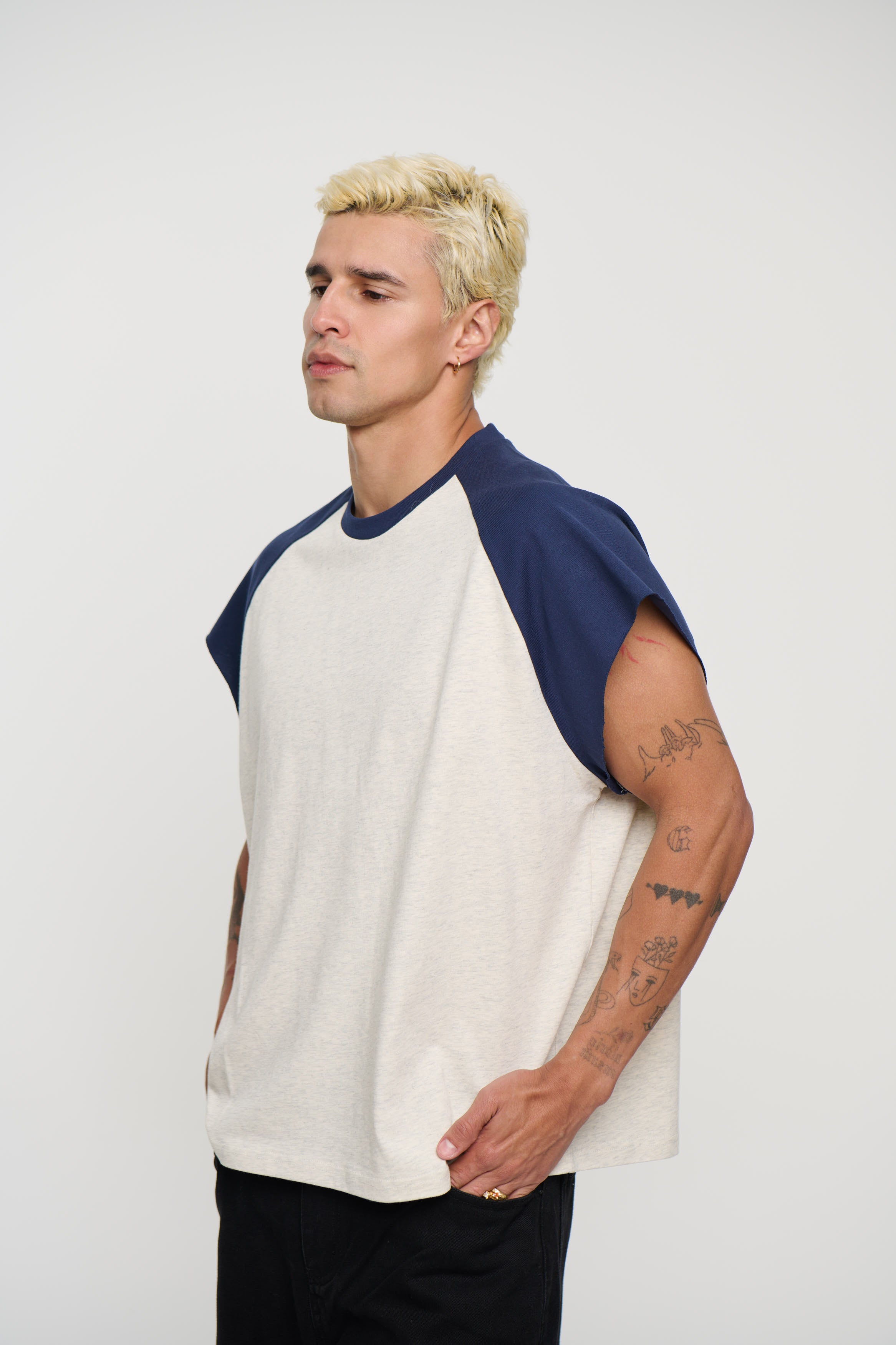 Raglan Crop Box Tank Navy