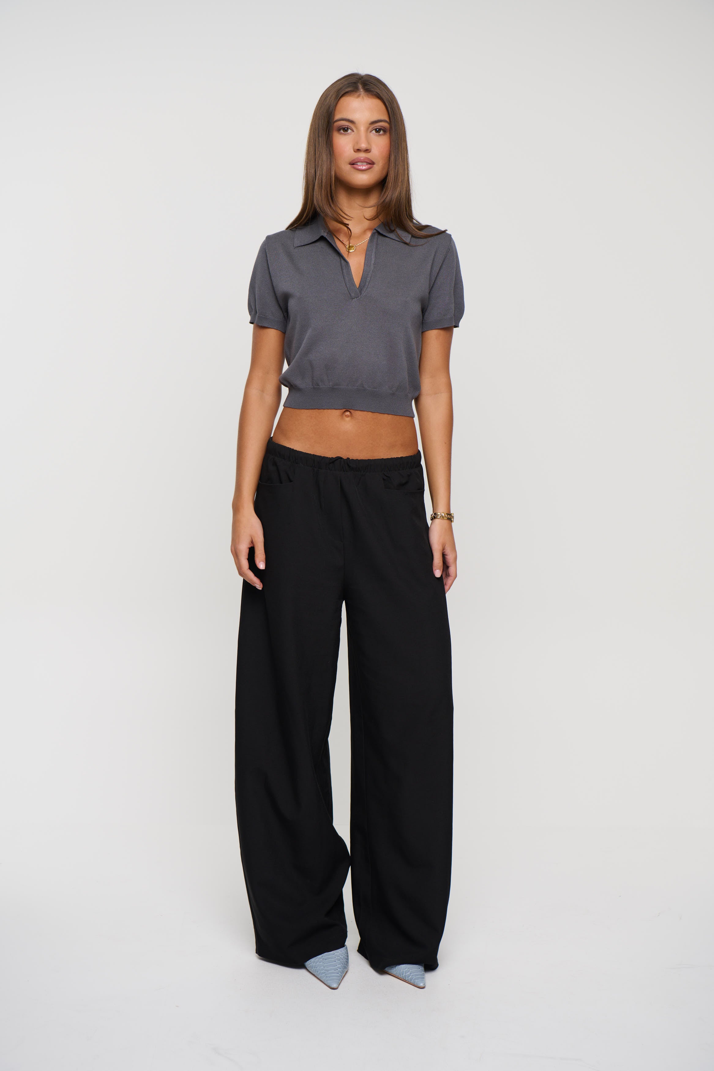 Lena Cropped Polo Dark Grey