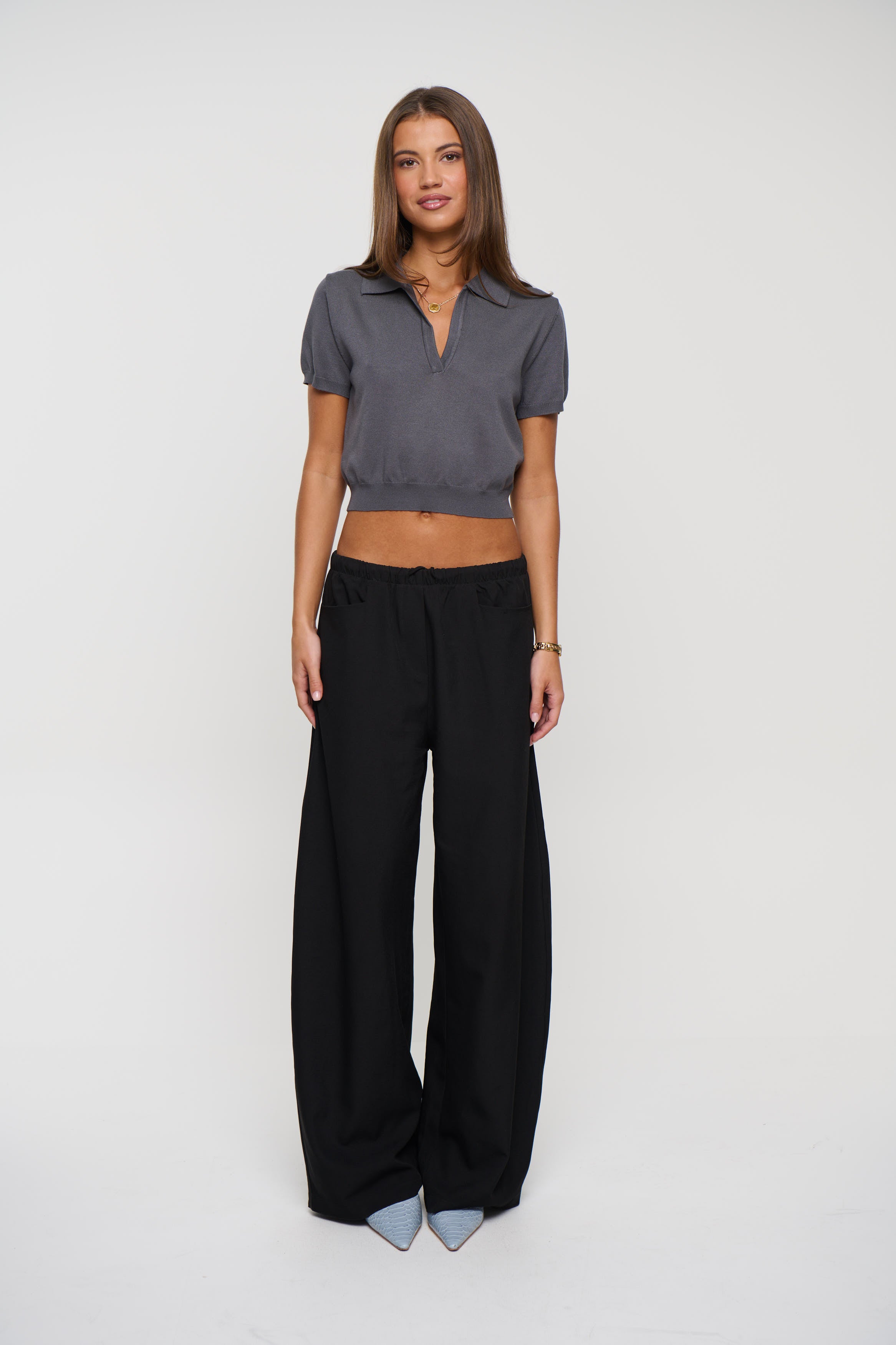 Lena Cropped Polo Dark Grey