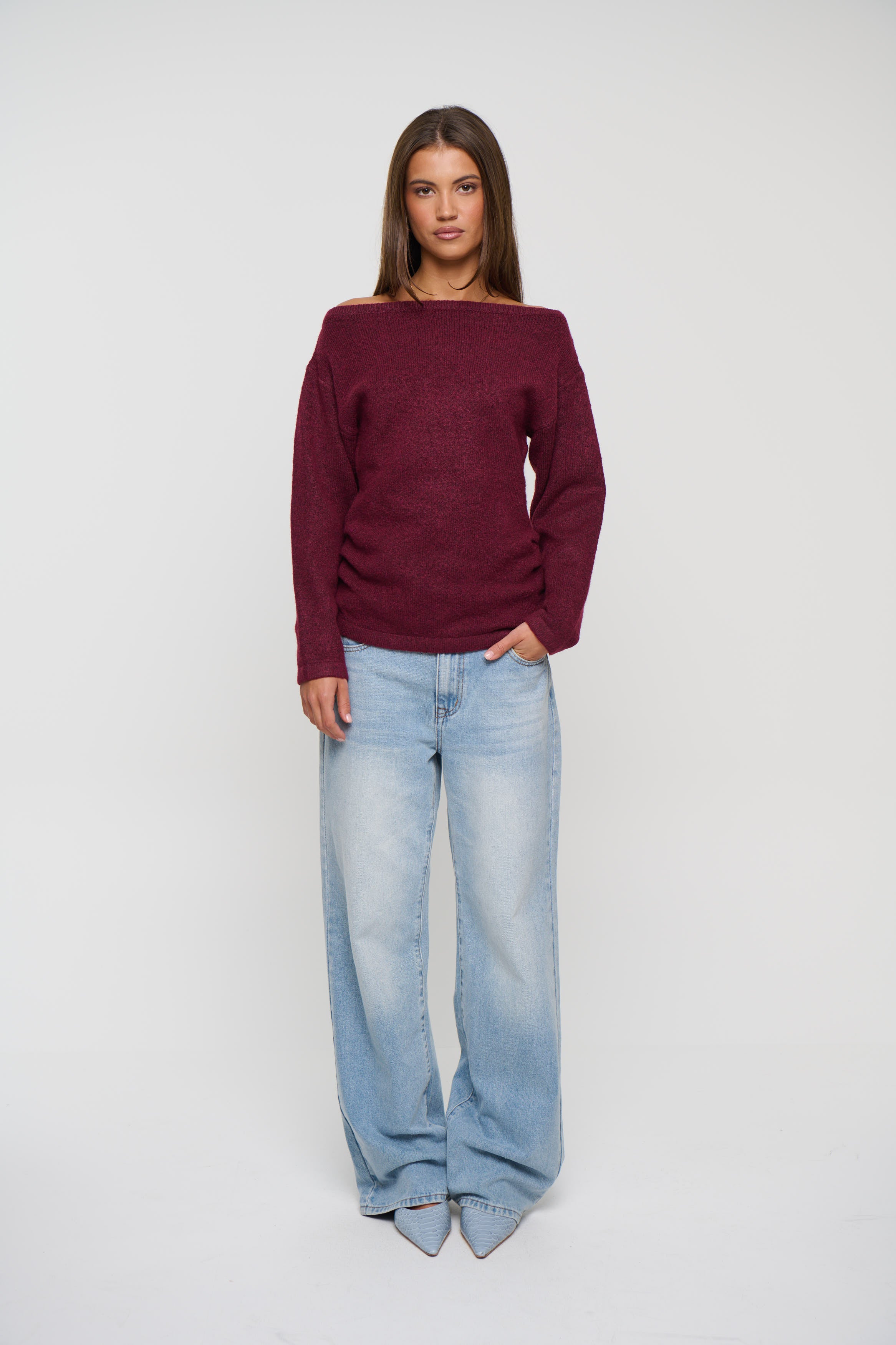 Harlow Off The Shoulder Knit Wine