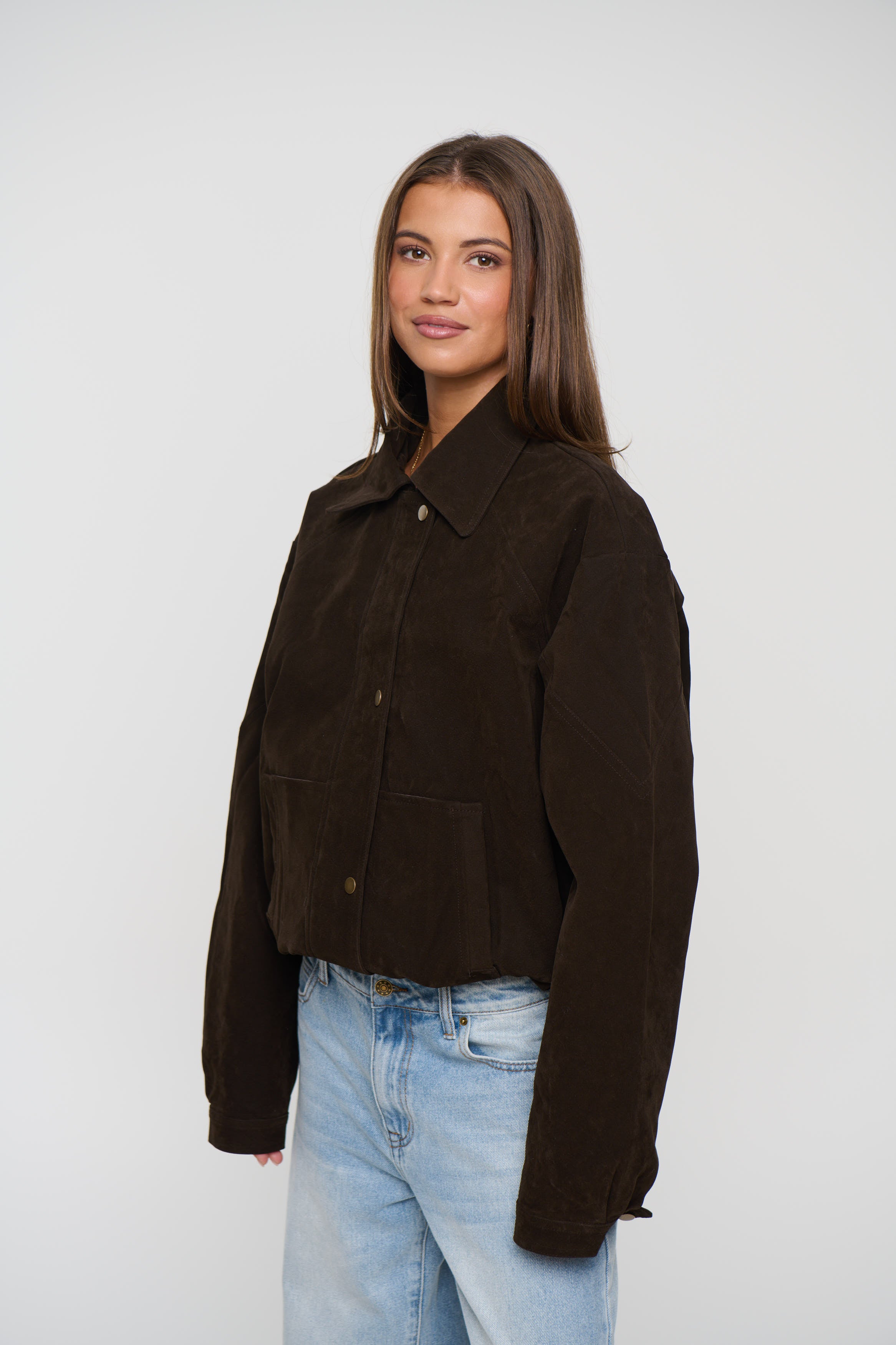 Jorja Suede Bomber Jacket Bark