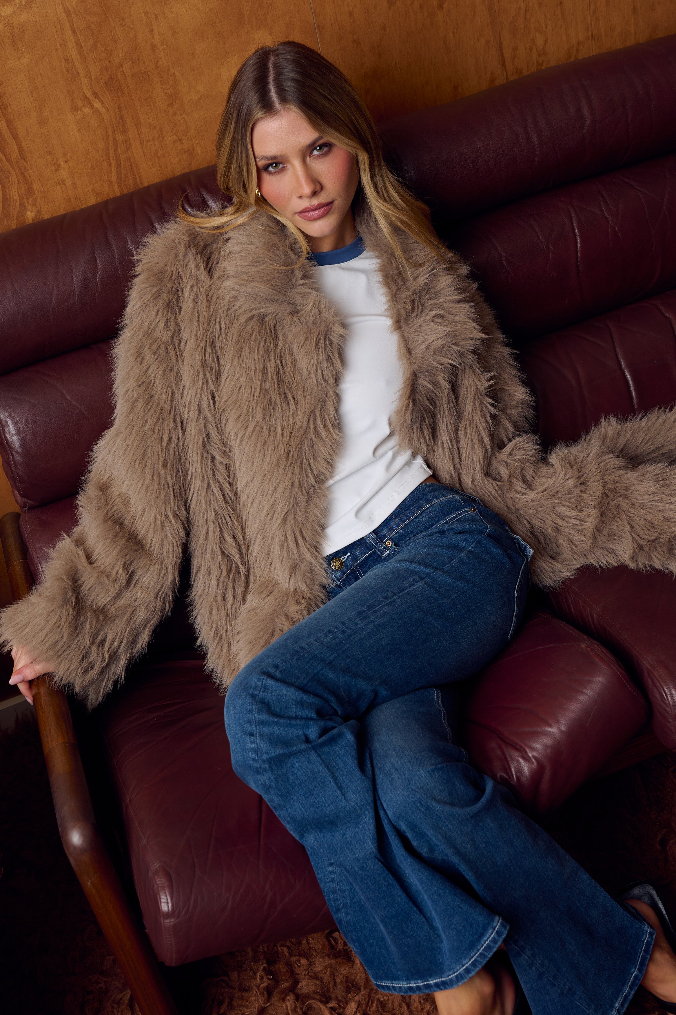 Marli Faux Fur Coat Latte