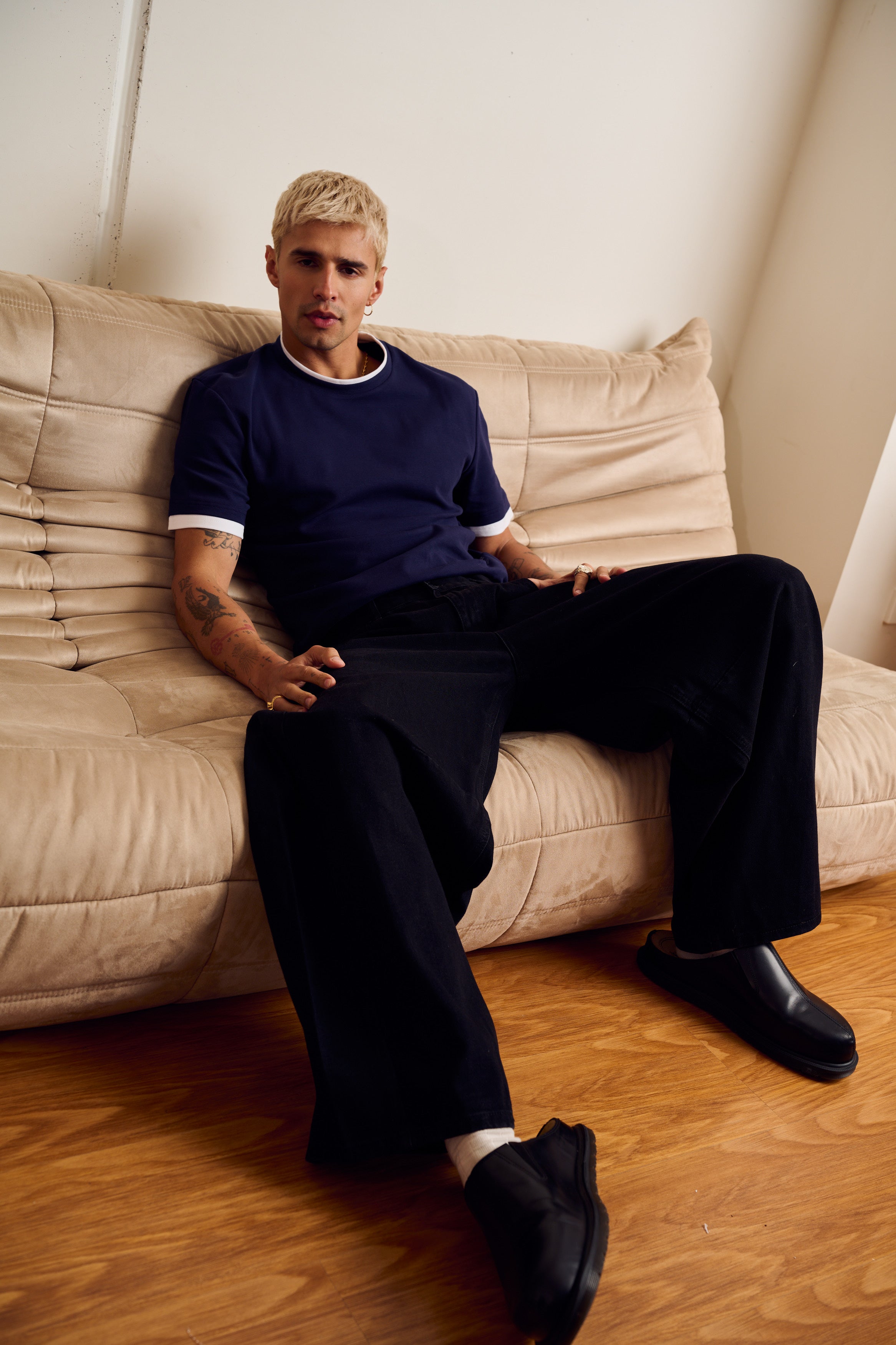 Double Trim Cotton Tee Navy