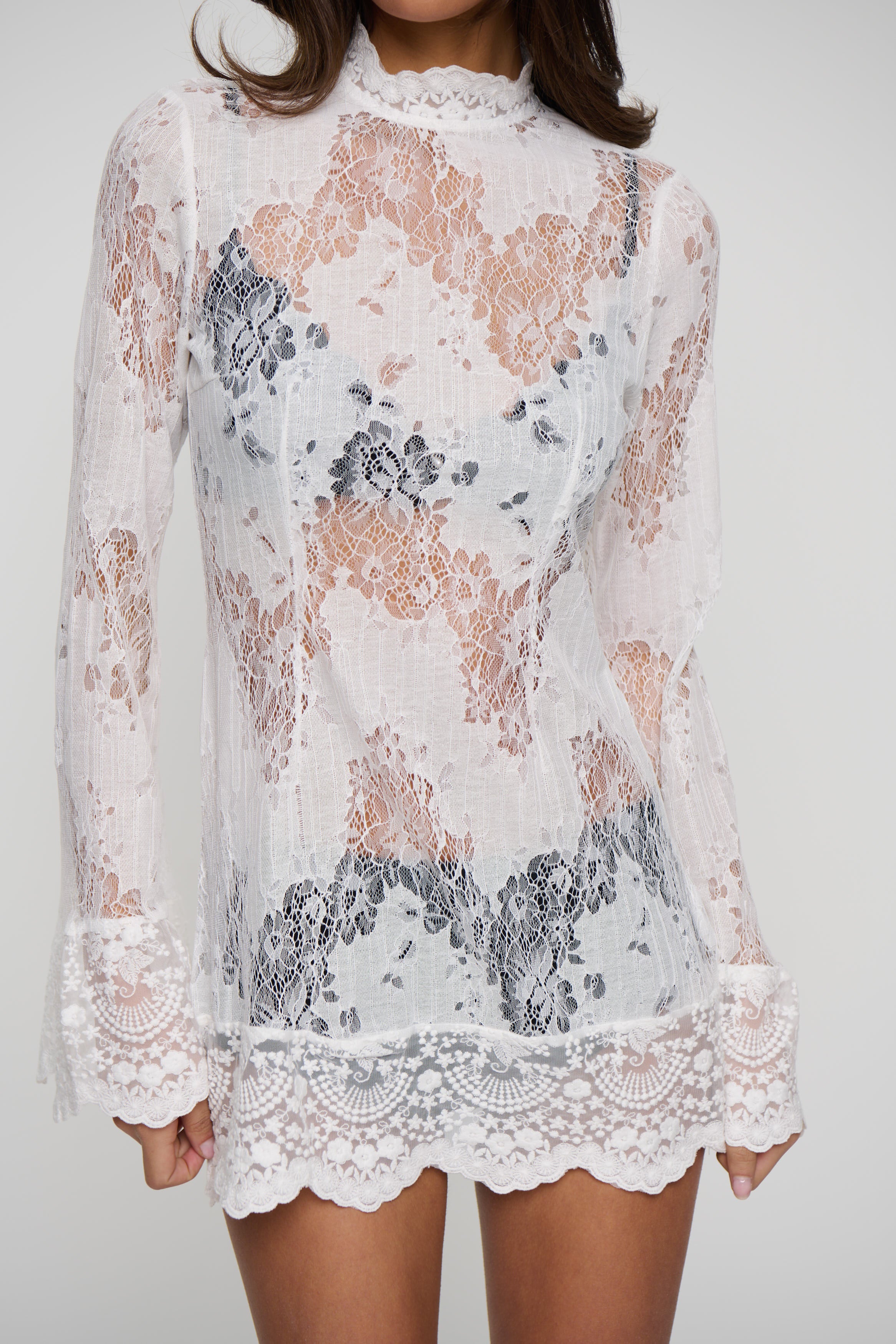 Astra Lace Mini Dress White
